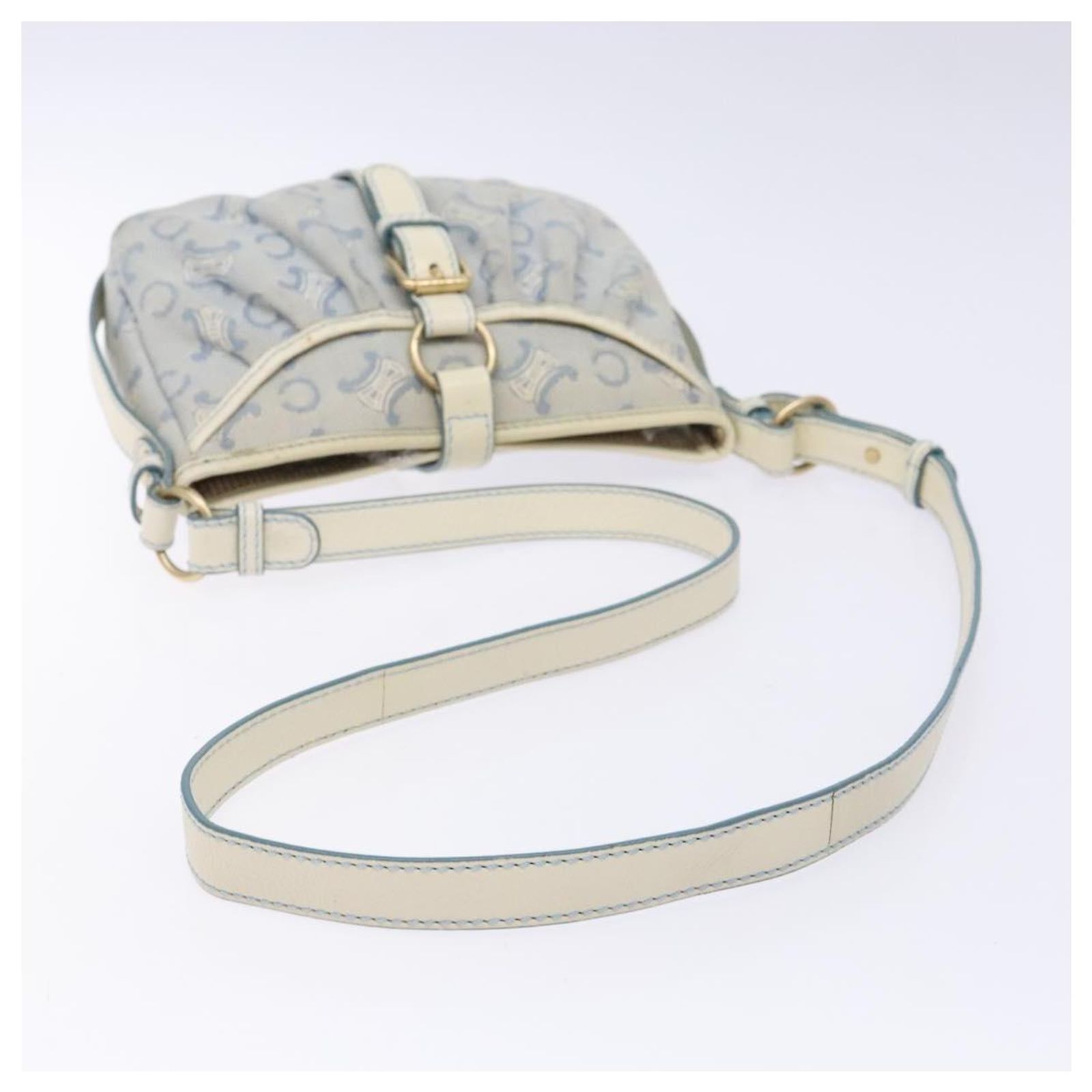 Céline CELINE C Macadam Canvas Shoulder Bag Light Blue Gold  display picture 2