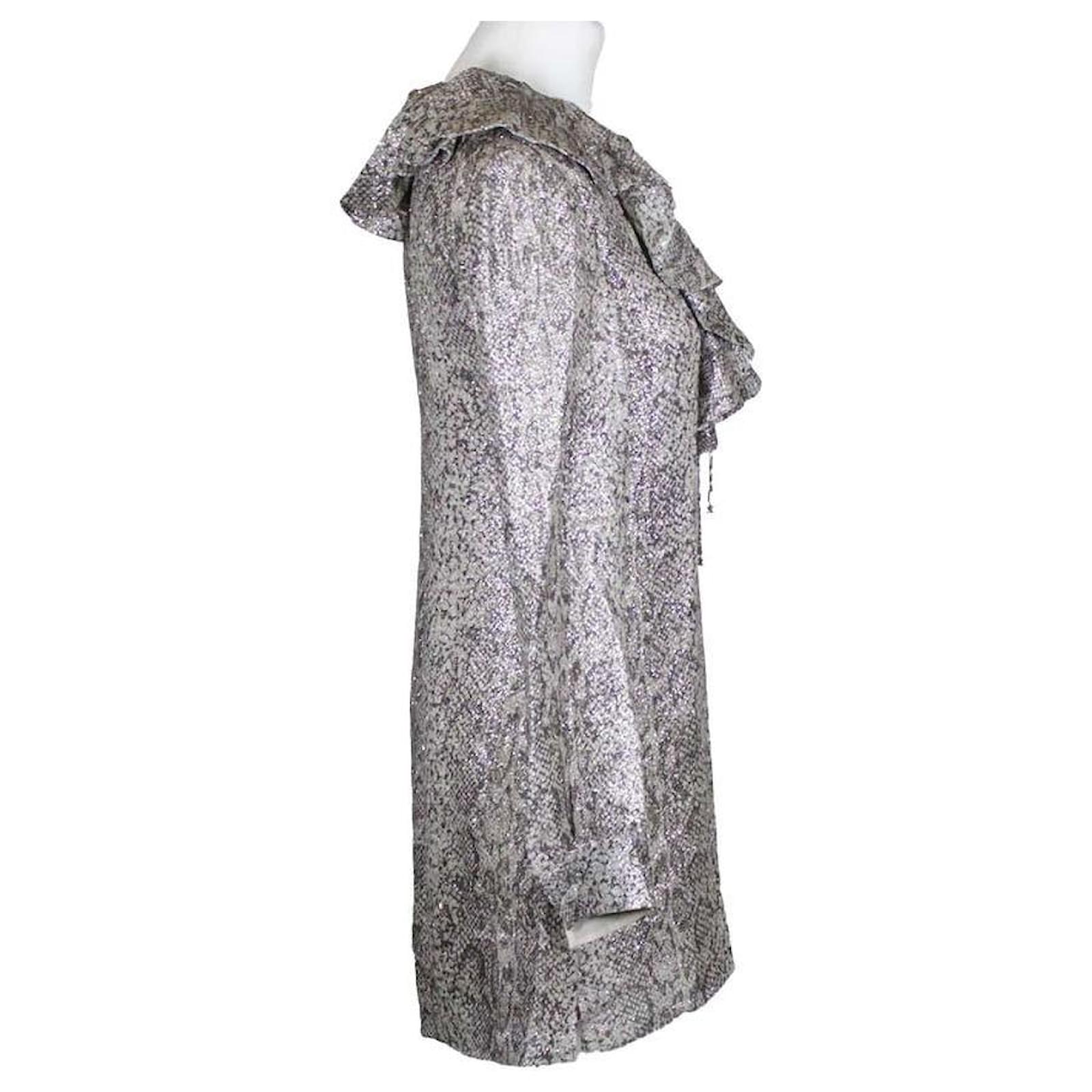Cline snake print lurex dress in beige gold with deep V-neckline Synthetic  ref.2451852 - Joli Closet