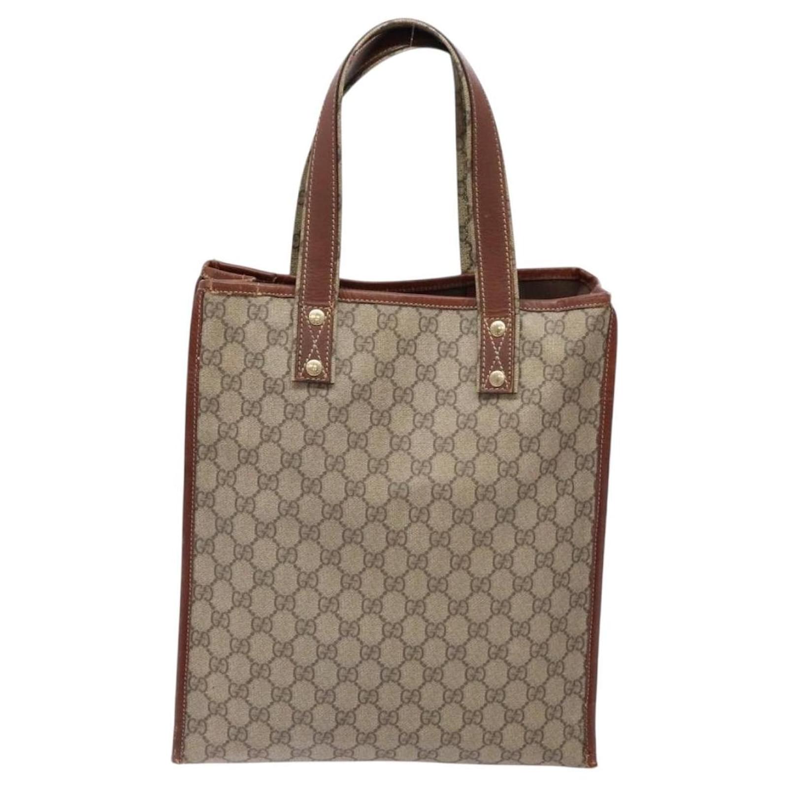 GUCCI GG Supreme Web Sherry Line Tote Bag PVC Beige Red