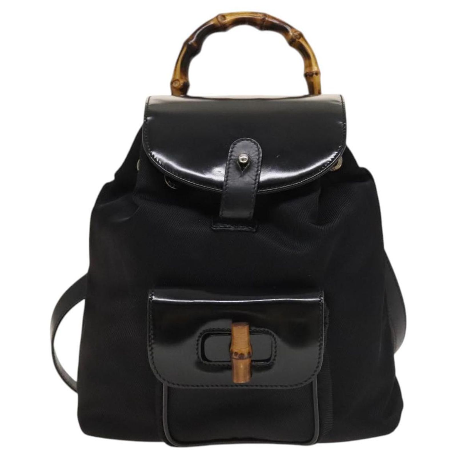 GUCCI Bamboo Backpack Nylon Black Silver 03 2265 0030 Auth  display picture 3