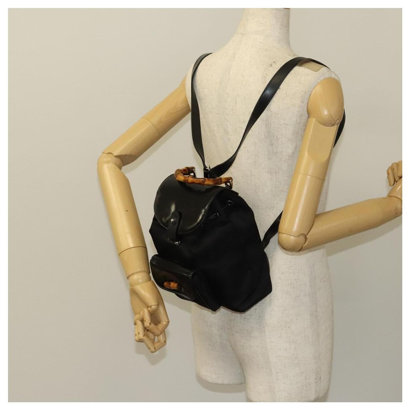 GUCCI Bamboo Backpack Nylon Black Silver 03 2265 0030 Auth bs28427 GUCCI Bamboo Backpack Nylon Black Silver 03 2265 0030 Auth  main image 2
