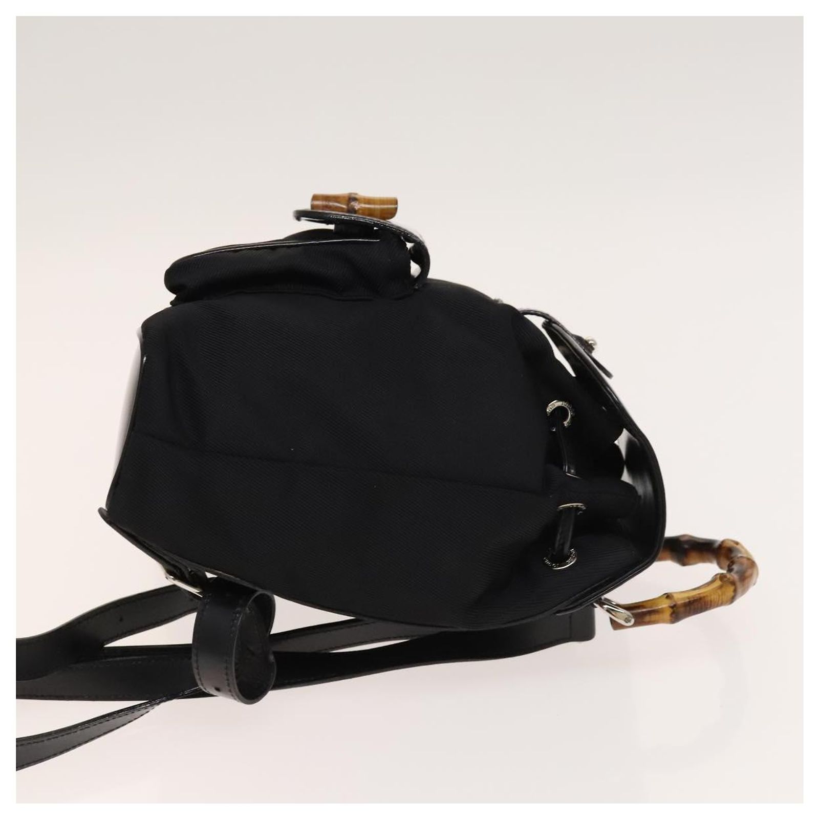 GUCCI Bamboo Mini Backpack Nylon Black Silver 003 1705 0030 Auth 155239 GUCCI Bamboo Backpack Canvas Black Silver 003 1998 0030 Auth  main image 4