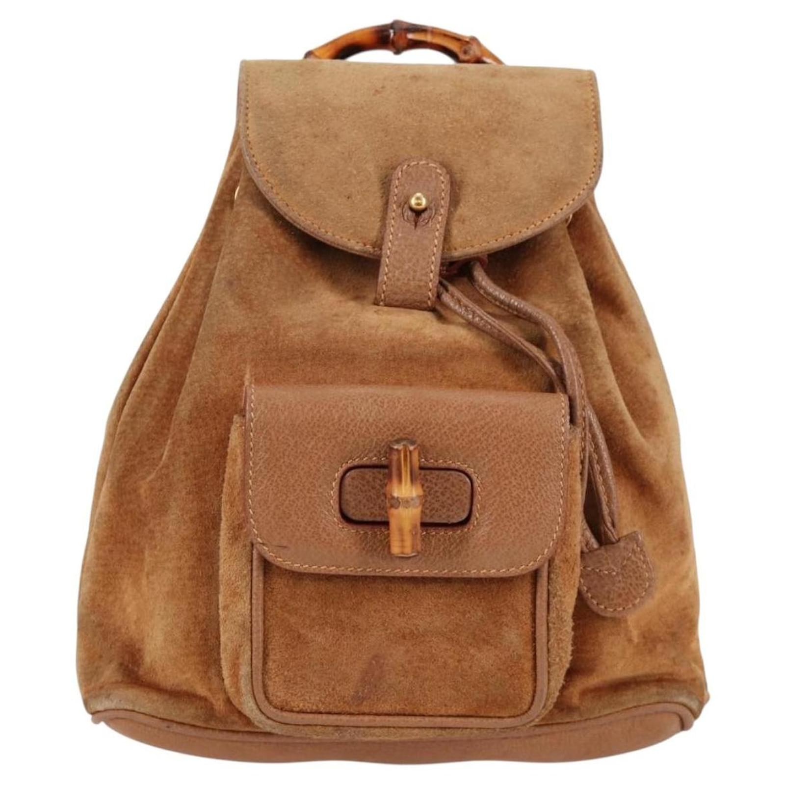 GUCCI Bamboo Backpack Suede Brown Gold 003 1705 0030 Auth BA4691