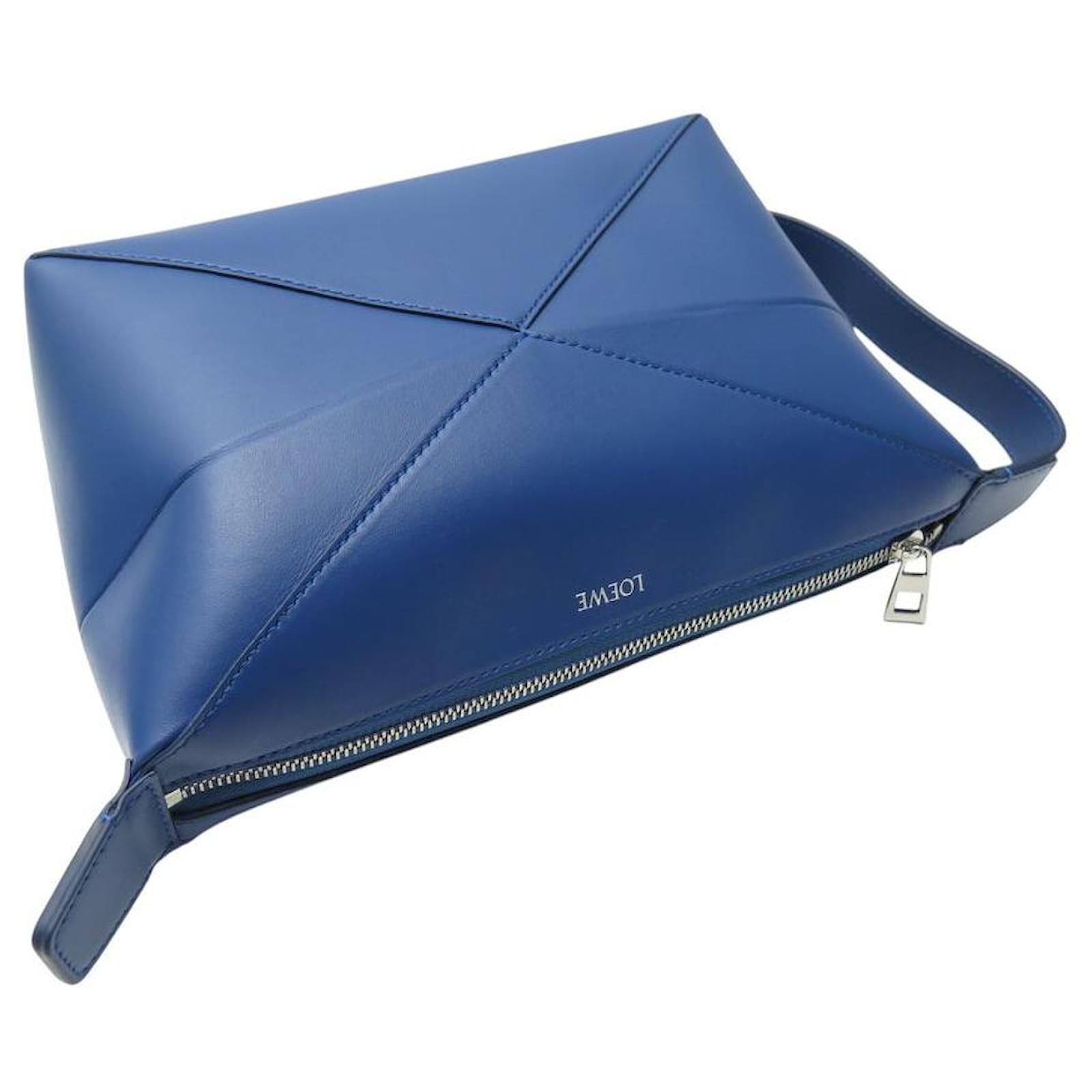 NUEVO NECESER LOEWE PUZZLE FOLD C510WBPX01 CUERO Azul ref.2454877