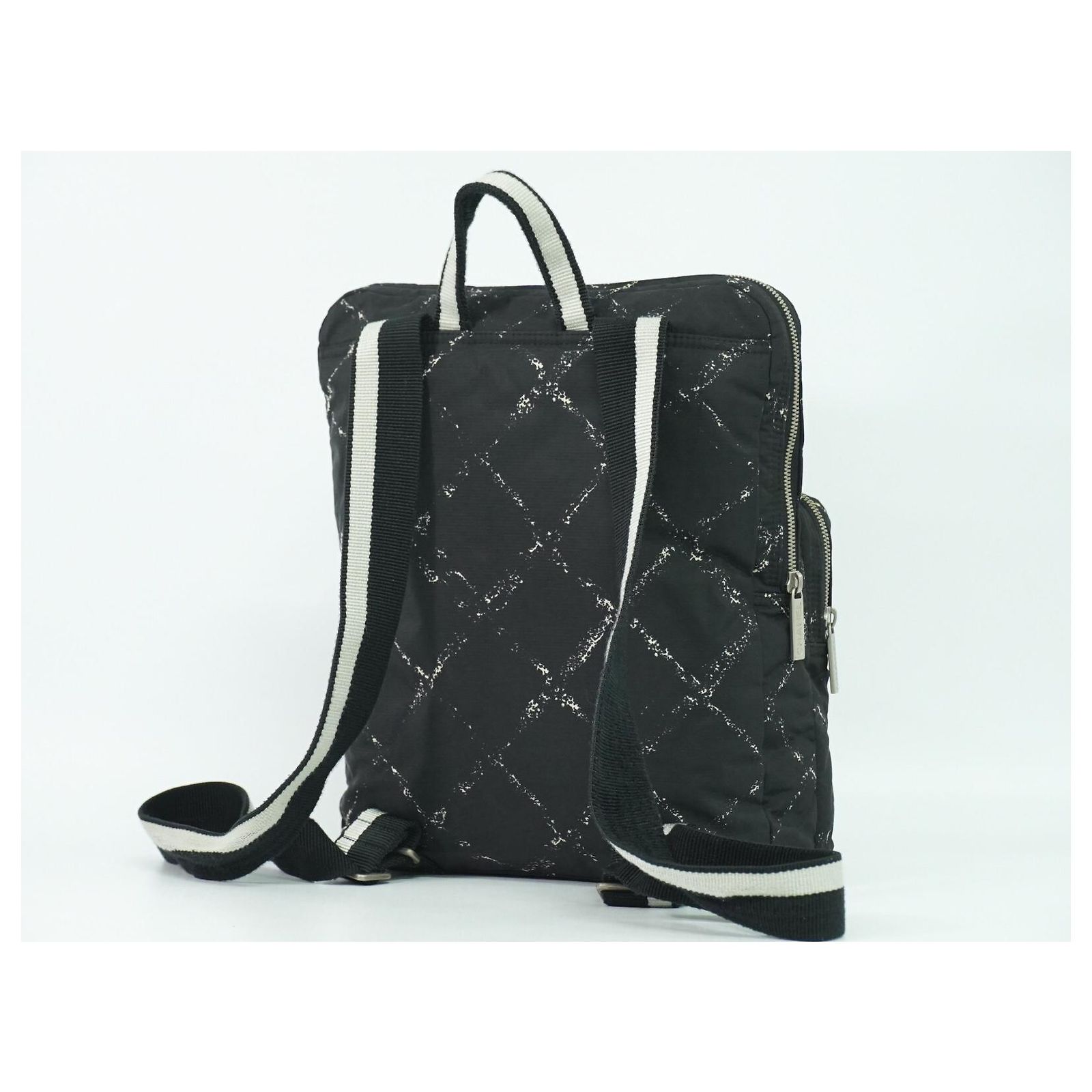 CHANEL Old travel line backpack bag Backpack Nylon Black/White Vintage Chanel Backpack - Etsy main image 3