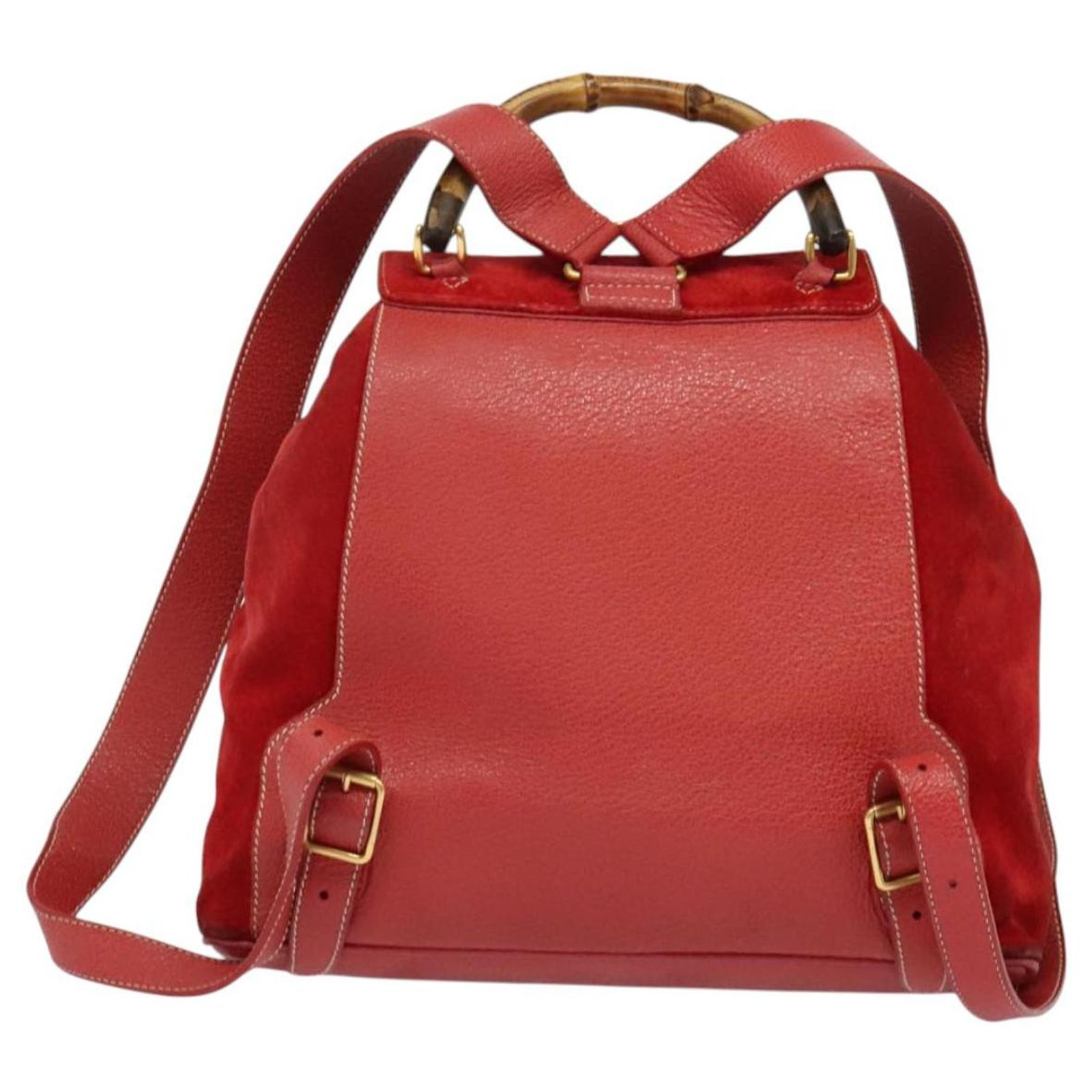 GUCCI Bamboo Backpack Suede Red Gold 003 2058 0016 Auth 