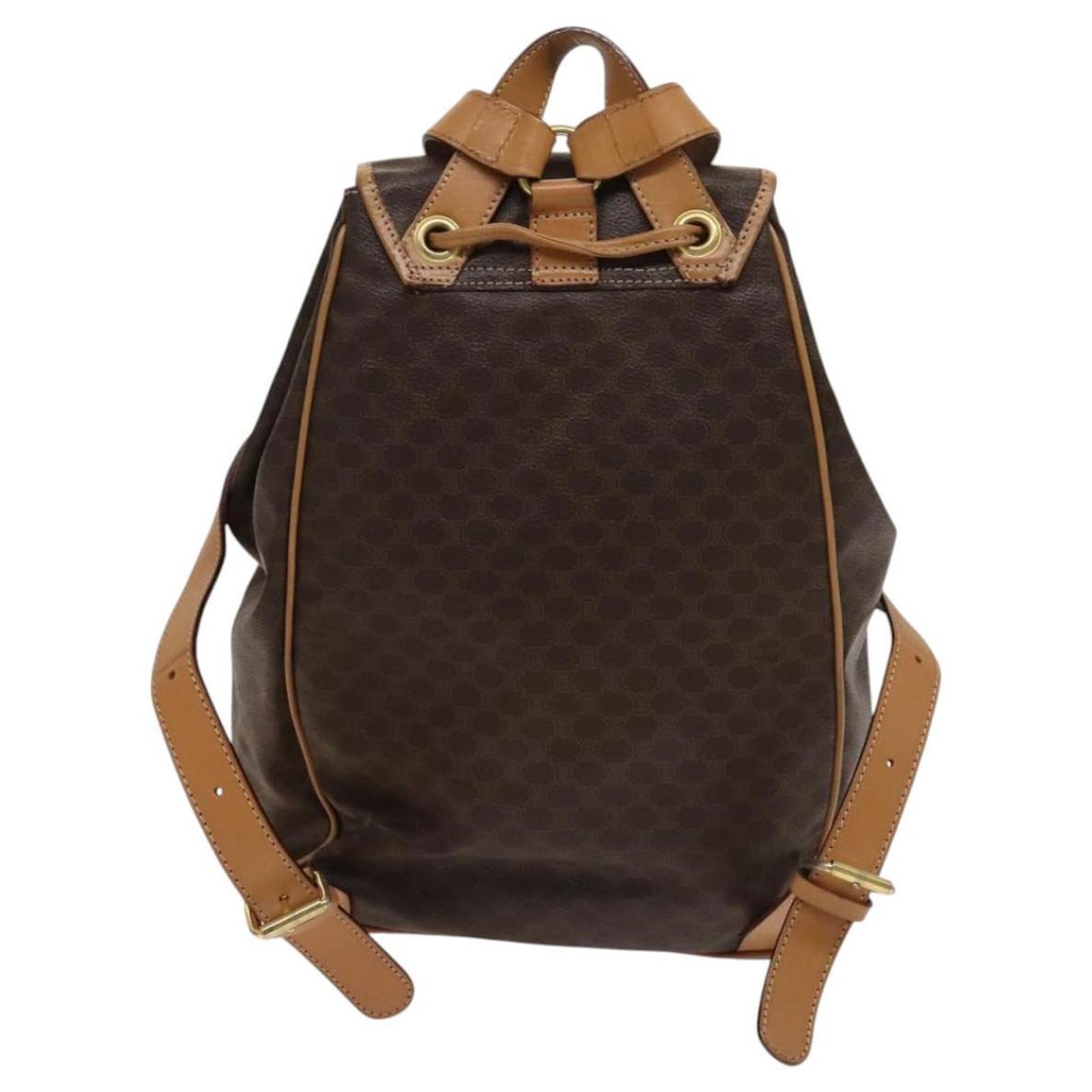 Céline CELINE Macadam Canvas Backpack PVC Leather Brown Gold  display picture 2