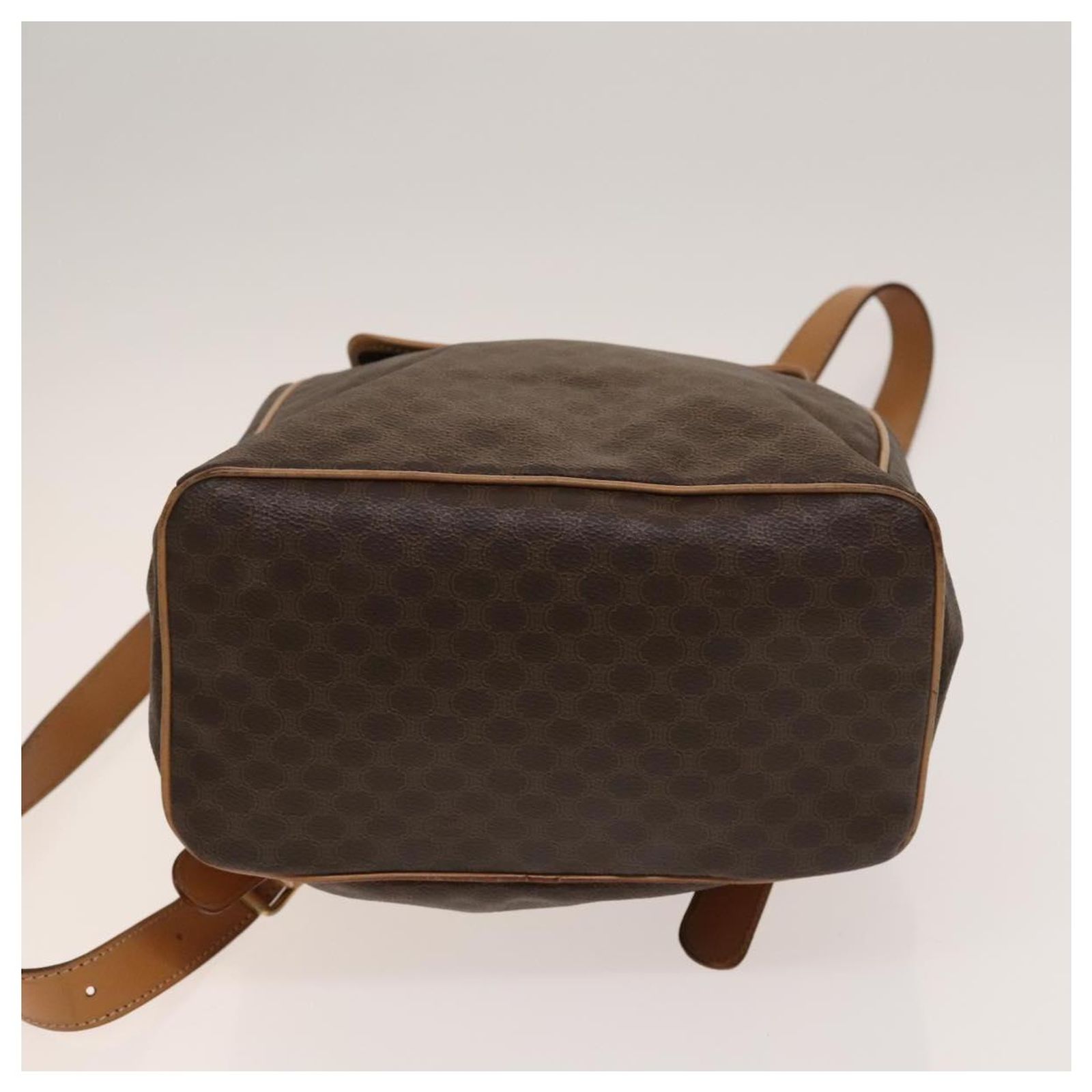 Céline CELINE Macadam Canvas Backpack PVC Leather Brown Gold  display picture 1