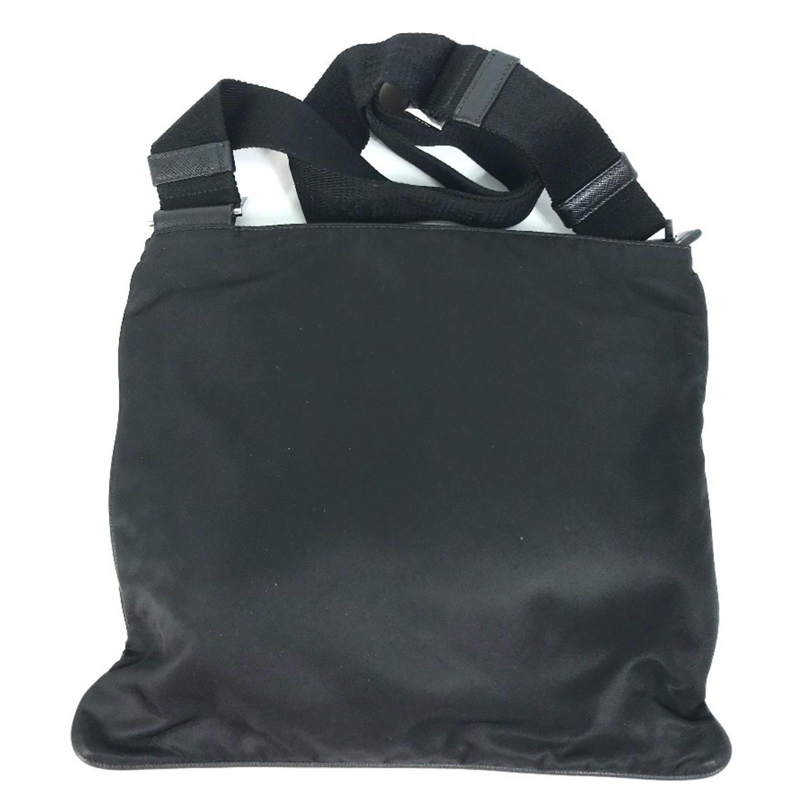 Prada 2VH053 Triangle Logo Shoulder Bag Black Leather Nylon ref 