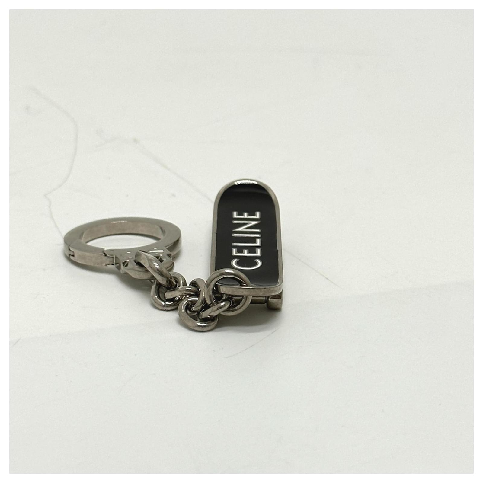 Céline Celine Skateboard Bag Charm Keychain Black Silvery Metal