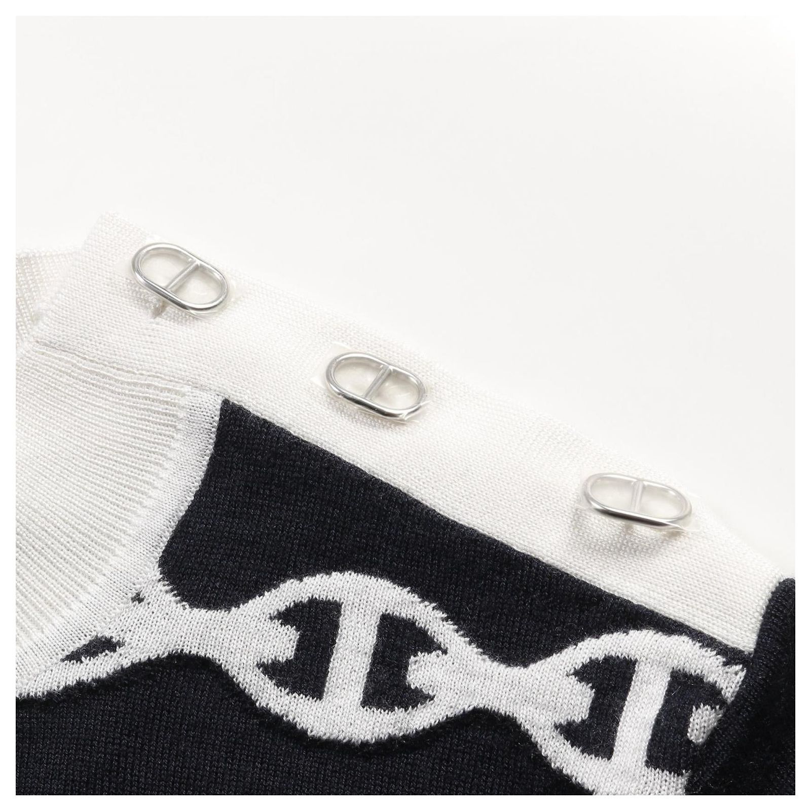 Hermès Hermes Chaine dAncre Cashmere Silk Knit Top34 Black White 