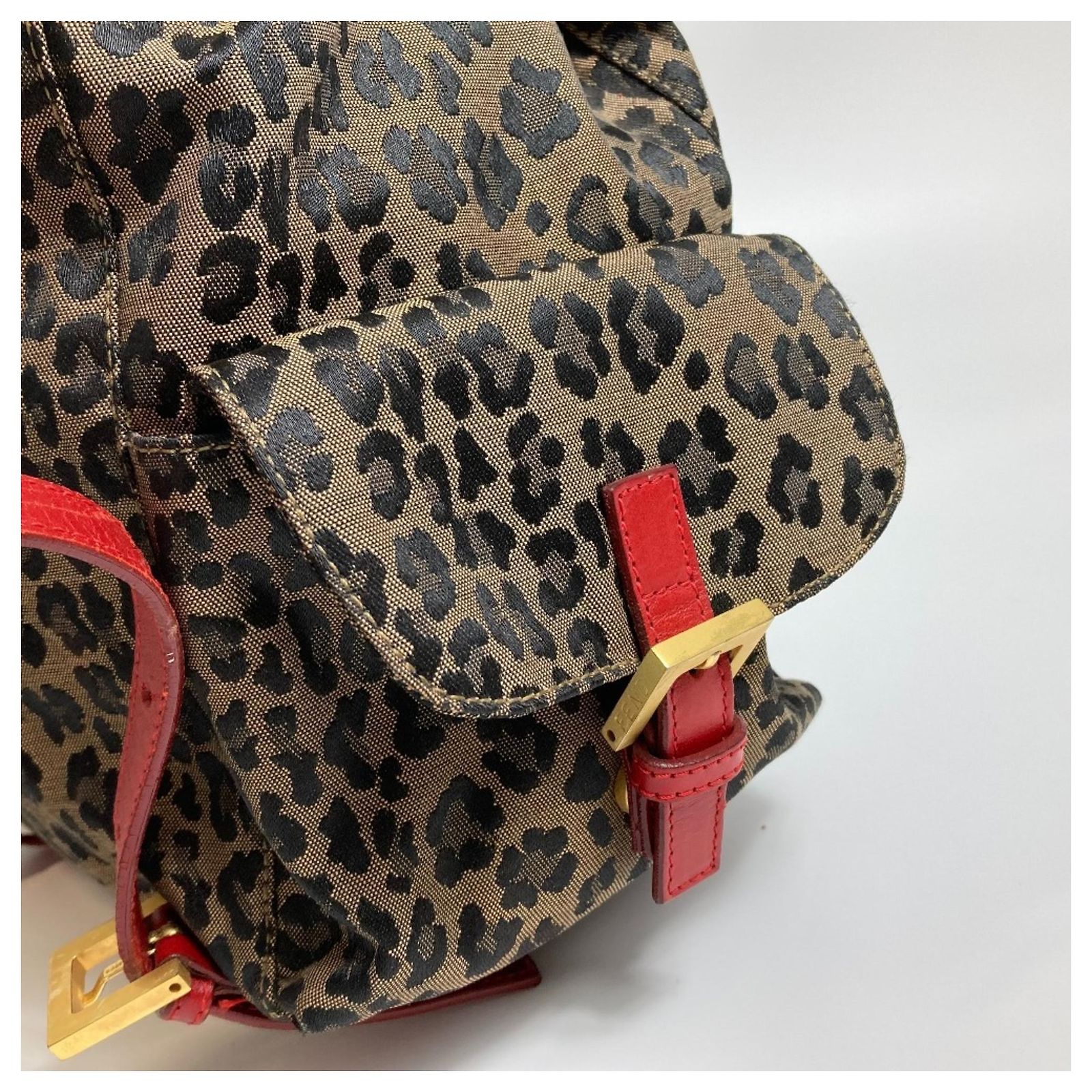 Fendi Leopard Print Backpack Brown Red Leather Cloth ref 