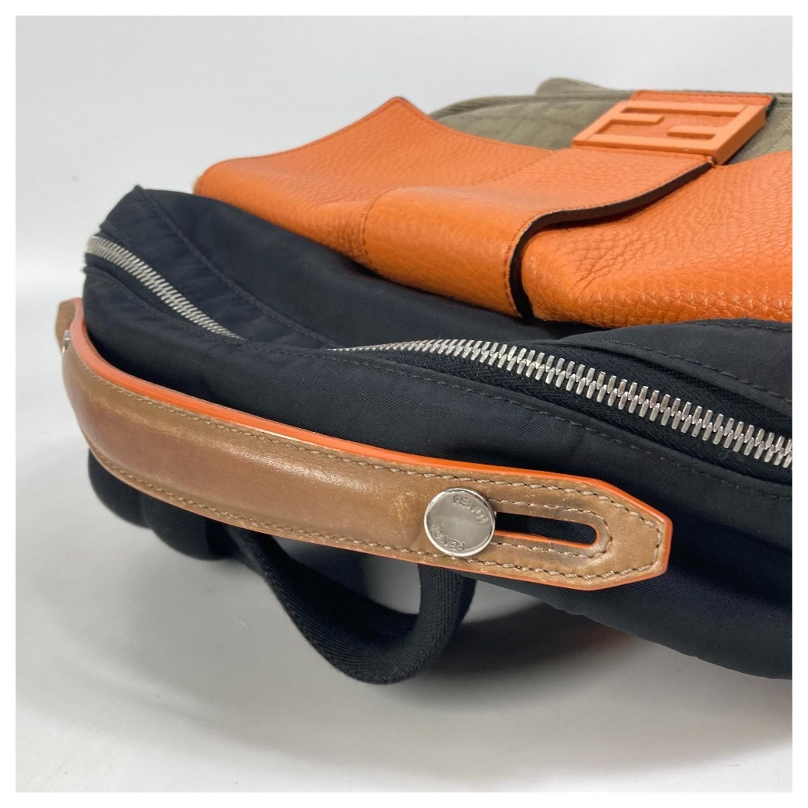 Auth FENDI 7VZ048 Backpack Zucca multi Bag Backpack Black/orange x khaki Fendi Zucca Multi Backpack Black Orange Khaki Cloth Nylon  main image 3
