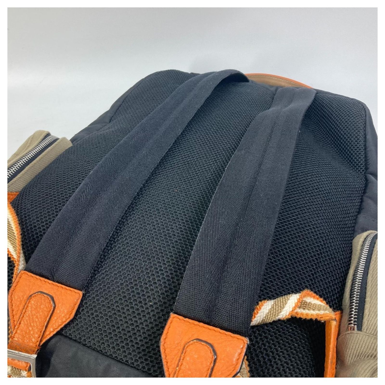 Fendi Zucca Multi Backpack Black Orange Khaki Cloth Nylon 