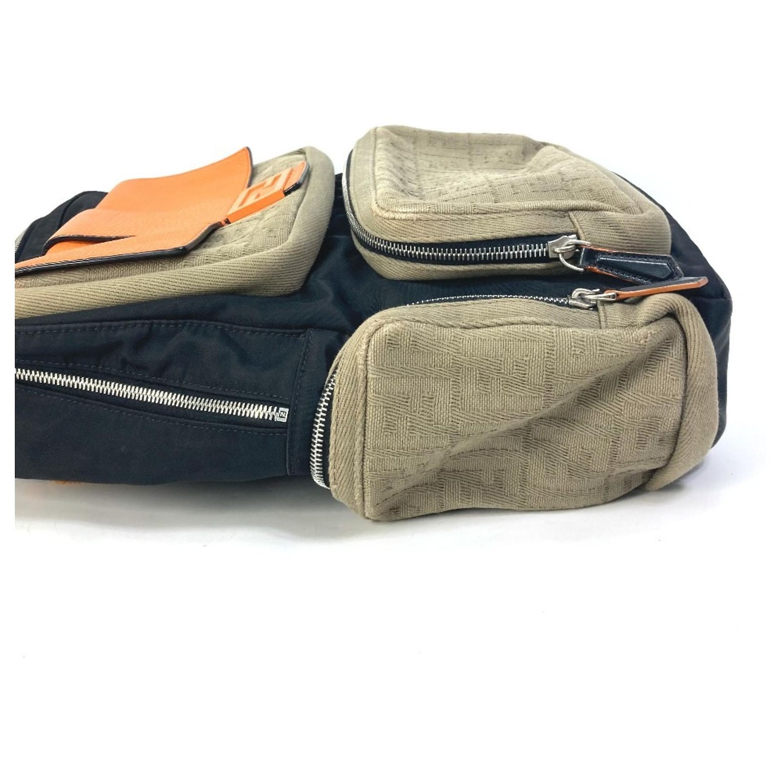 Auth FENDI 7VZ048 Backpack Zucca multi Bag Backpack Black/orange x khaki Fendi Zucca Multi Backpack Black Orange Khaki Cloth Nylon  main image 2
