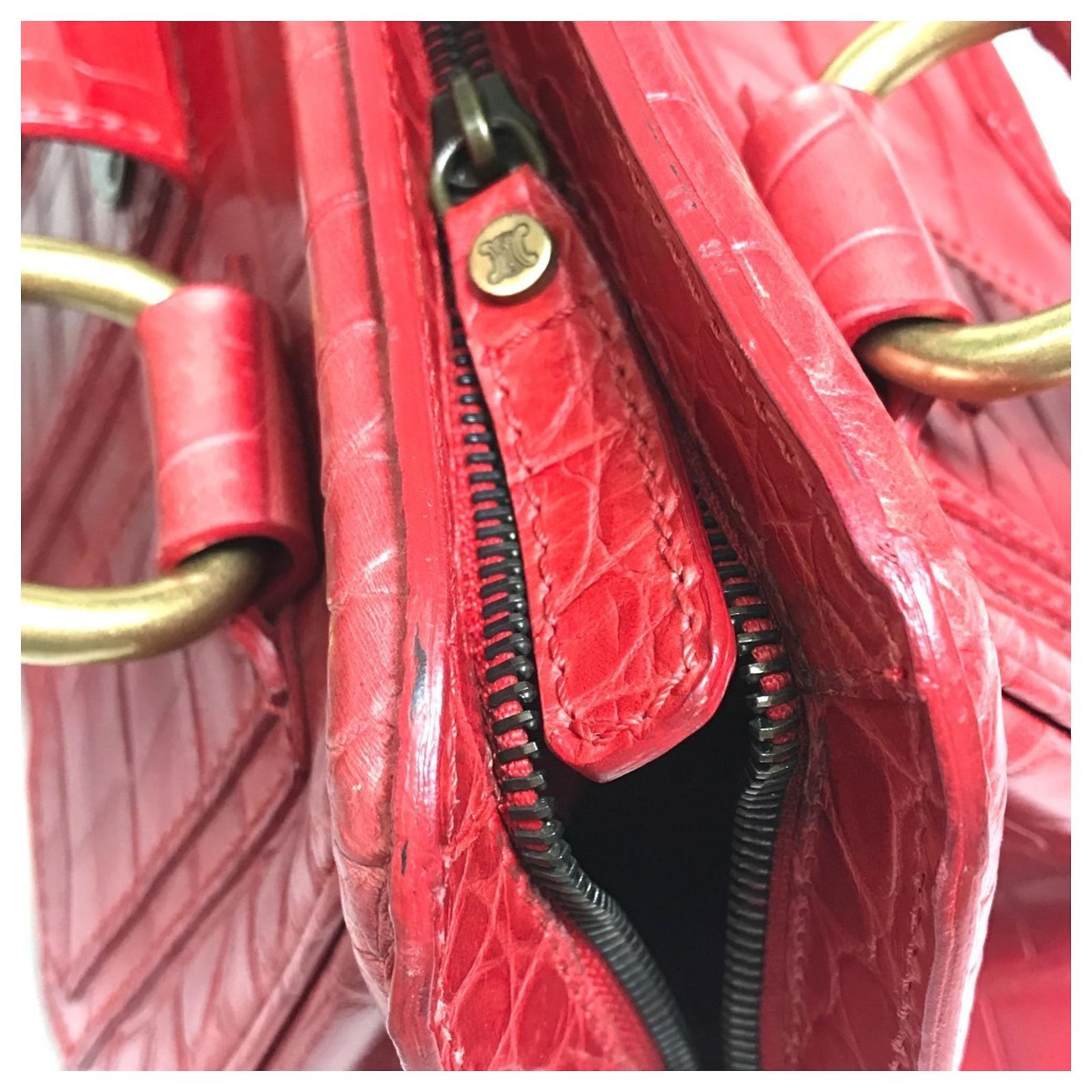 CELINE Belt Embossed Leather Handbag for Women, Red Belt leather handbag Celine Red in Leather - 47913355 main image 2