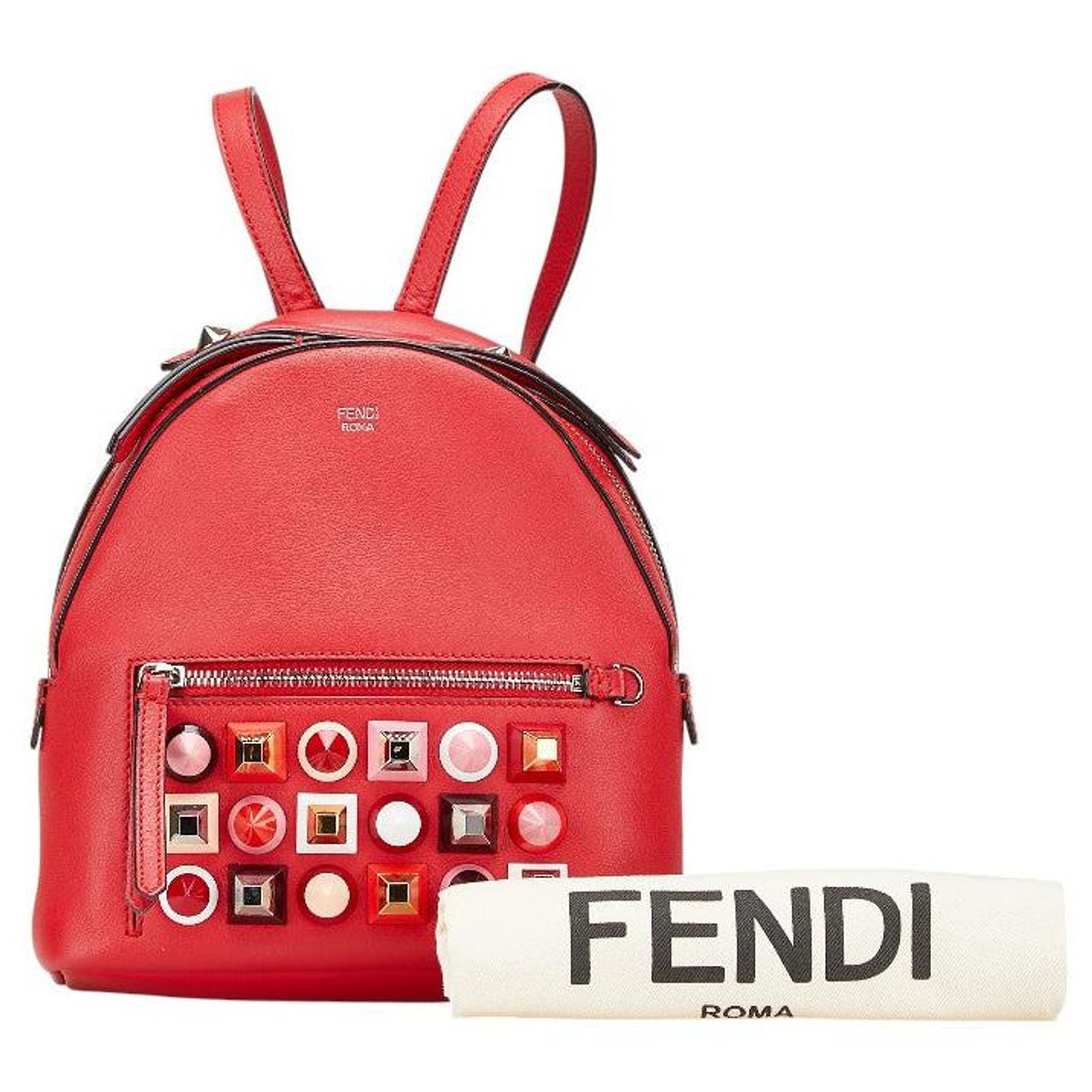 Fendi 8BZ038 Valentine limited color studs Backpack Backpack Red Red Fendi Studs Leather Backpack Red ref.2460547 - Joli Closet main image 4