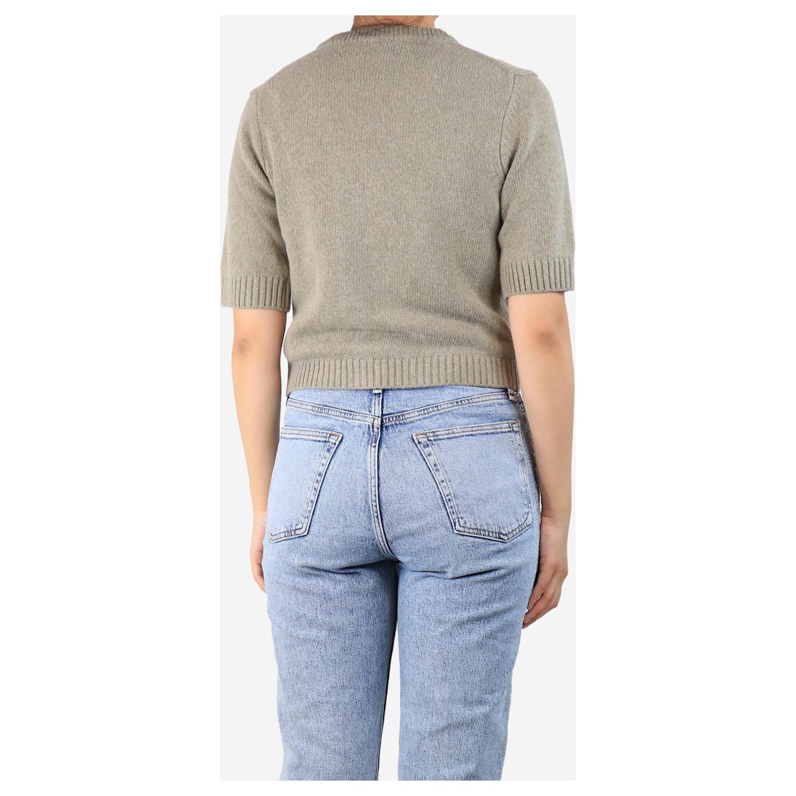 Ganni Sage green cropped tie-front cardigan size S Wool ref