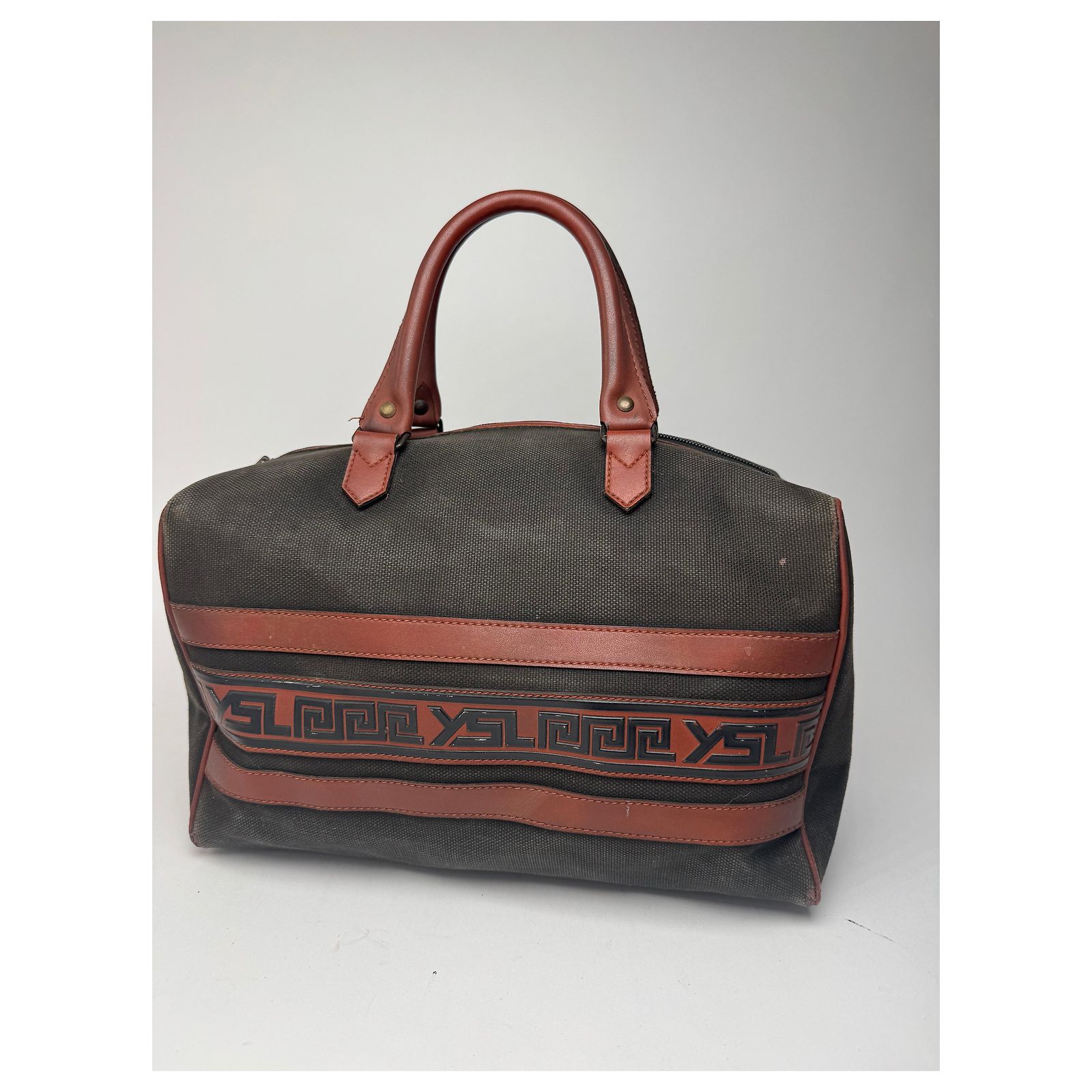 Vintage Yves Saint Laurent Mini Boston Leather Canvas bag black