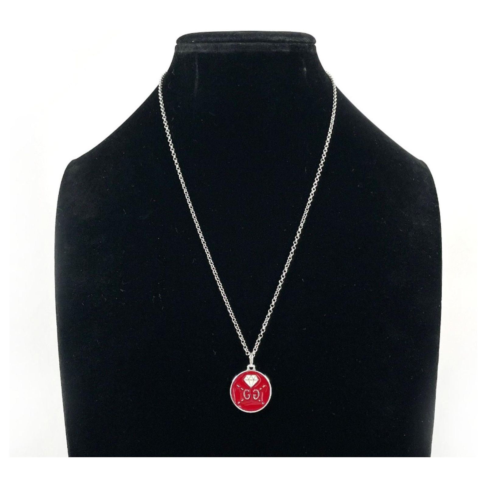 GUCCI Ghost Diamond Necklace in Silver 925 Silvery Red ref 