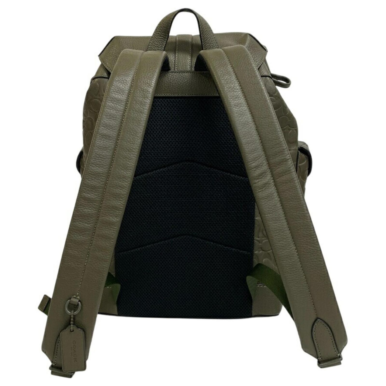 COACH CAK26 Prägung Drawstring Warner Rucksack Khaki Leder 