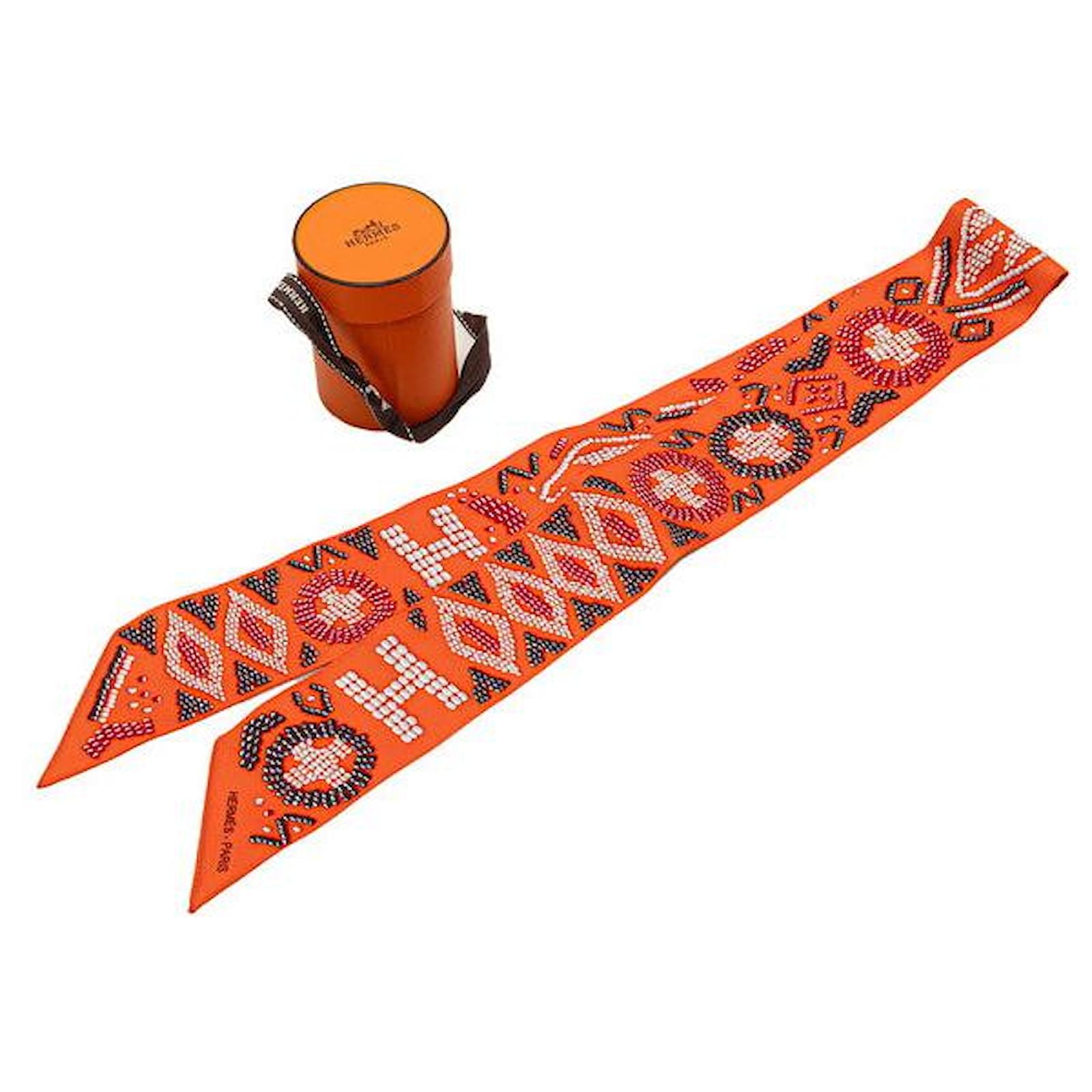 Hermès Hermes KELLY EN PERLES Silk Scarf Orange Joli