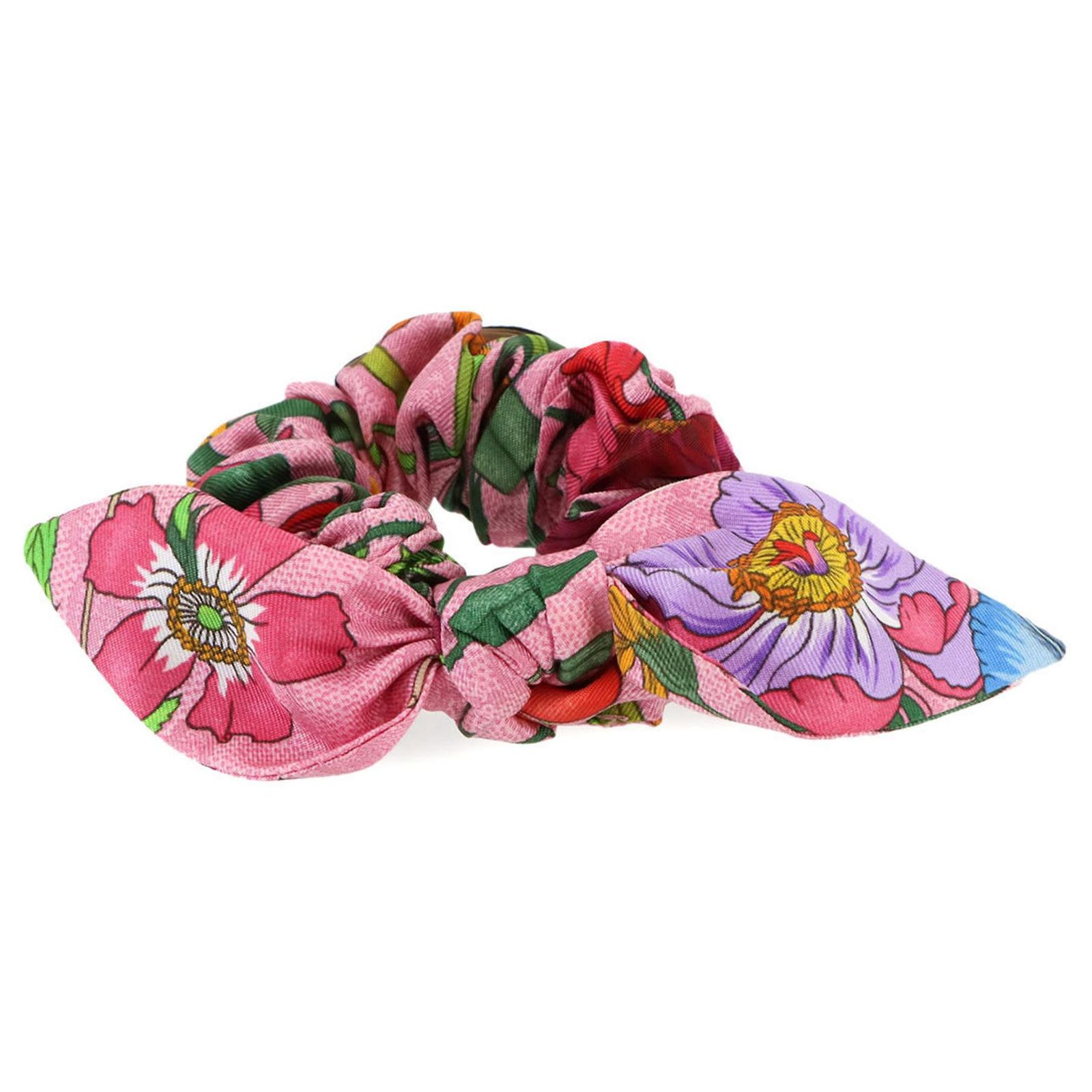 Gucci Flora Print Silk Scrunchie Pink Multiple colors ref 