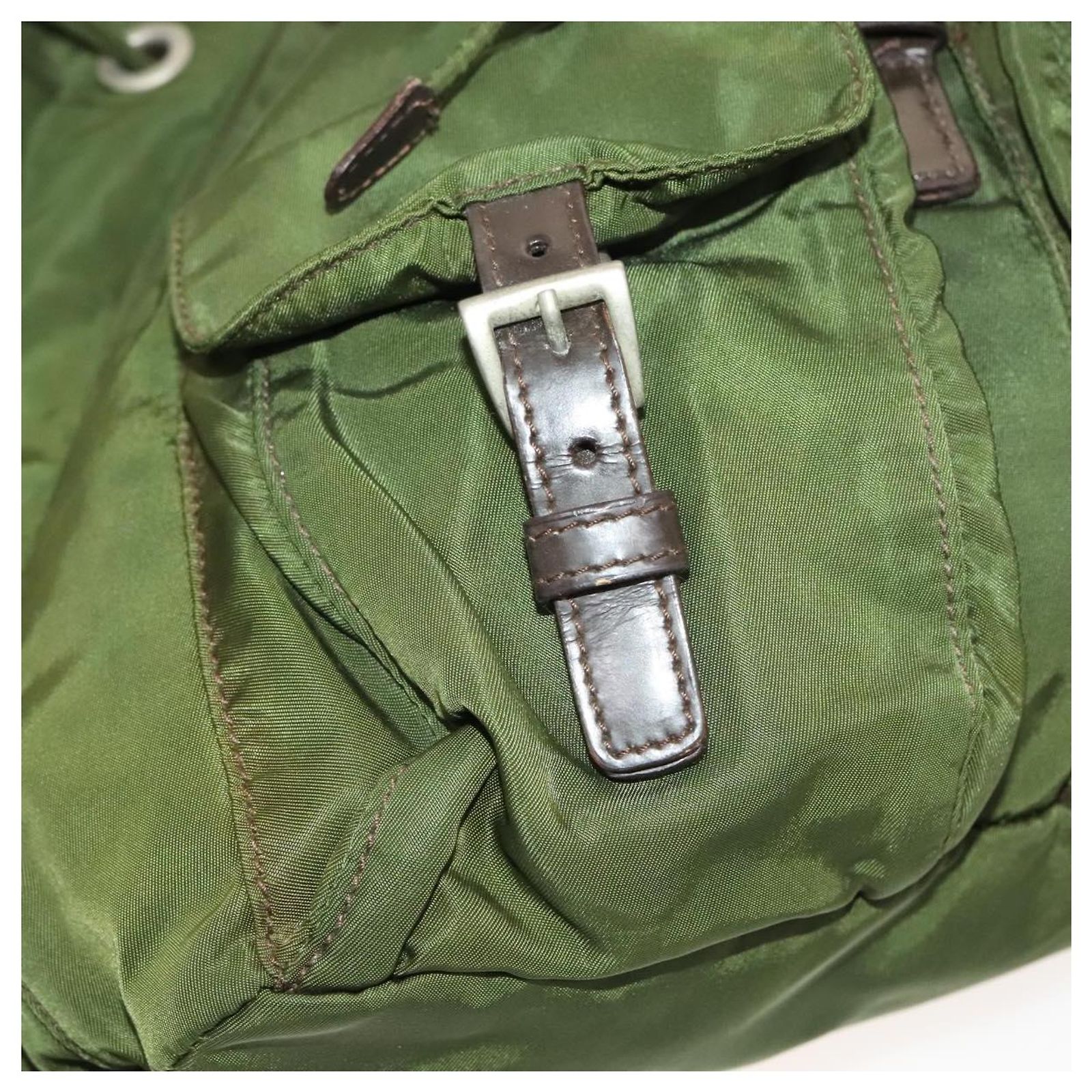 PRADA Backpack Nylon Khaki Auth th6262 PRADA Double Front Pocket Re-Nylon Backpack Bag Beige main image 3