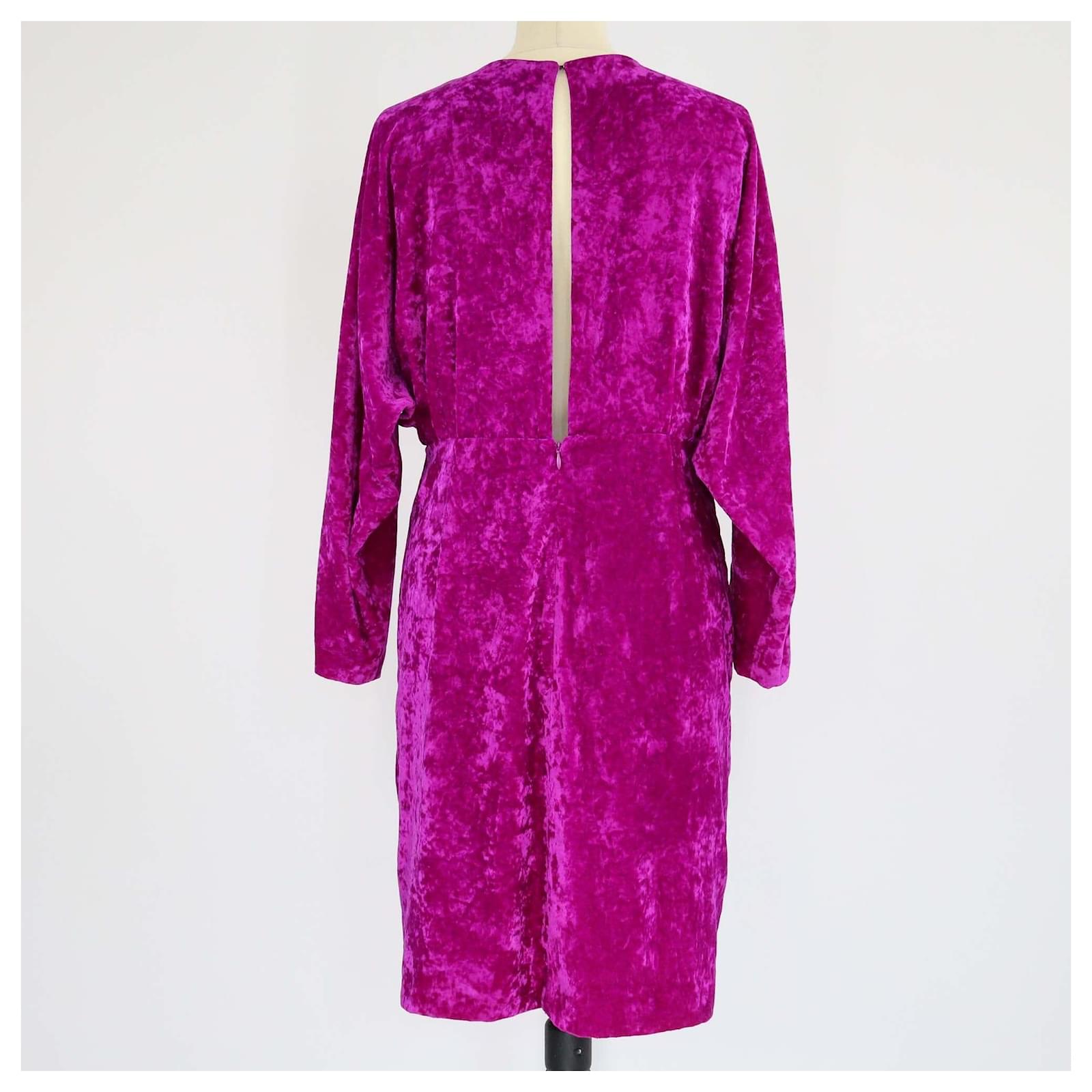 sandro purple velvet dress Sandro Magenta Crushed Velvet V-Neck Short Dress Polyester ref.2472170