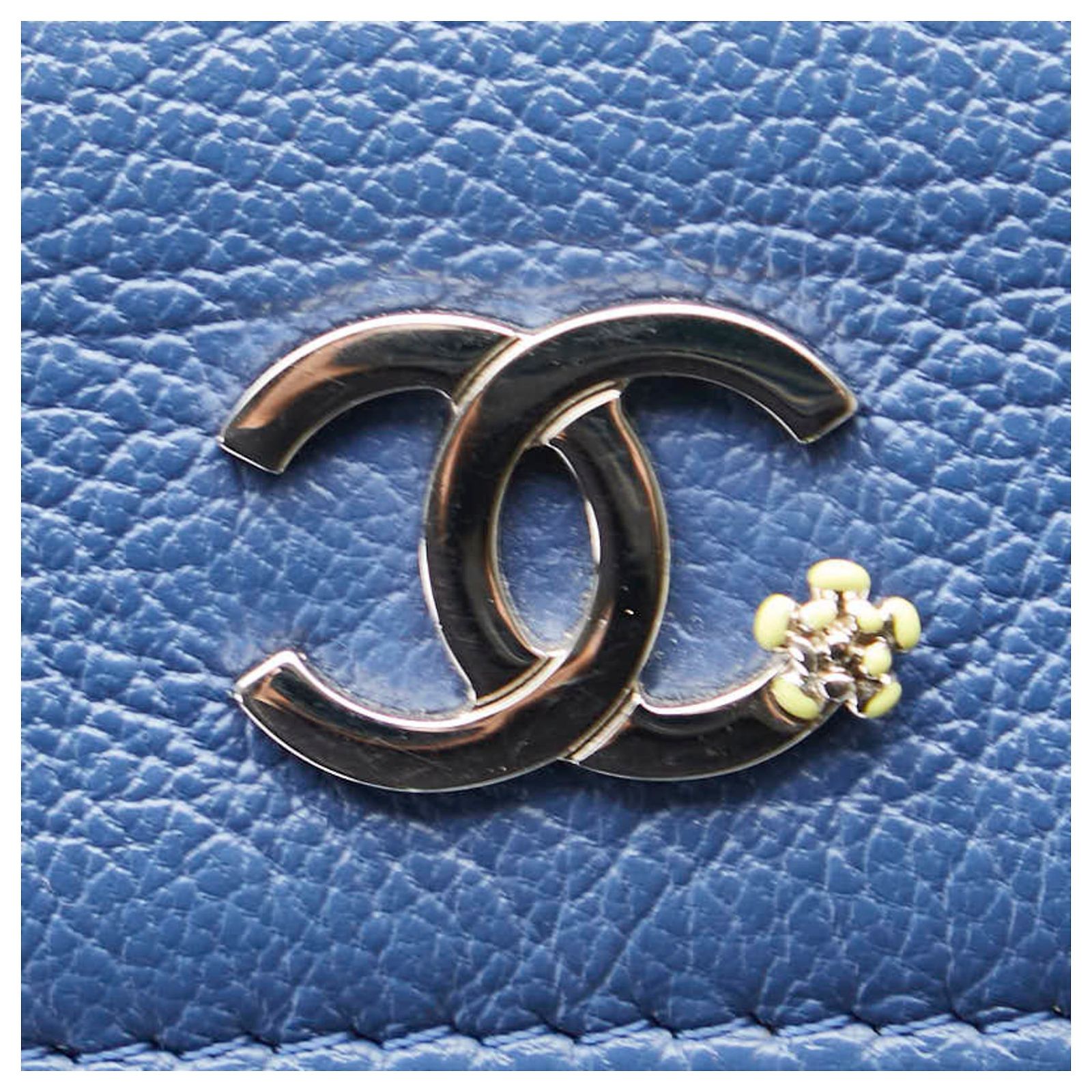 Chanel Coco Mark Lucky Flower Tri-fold Wallet Blue Leather ref