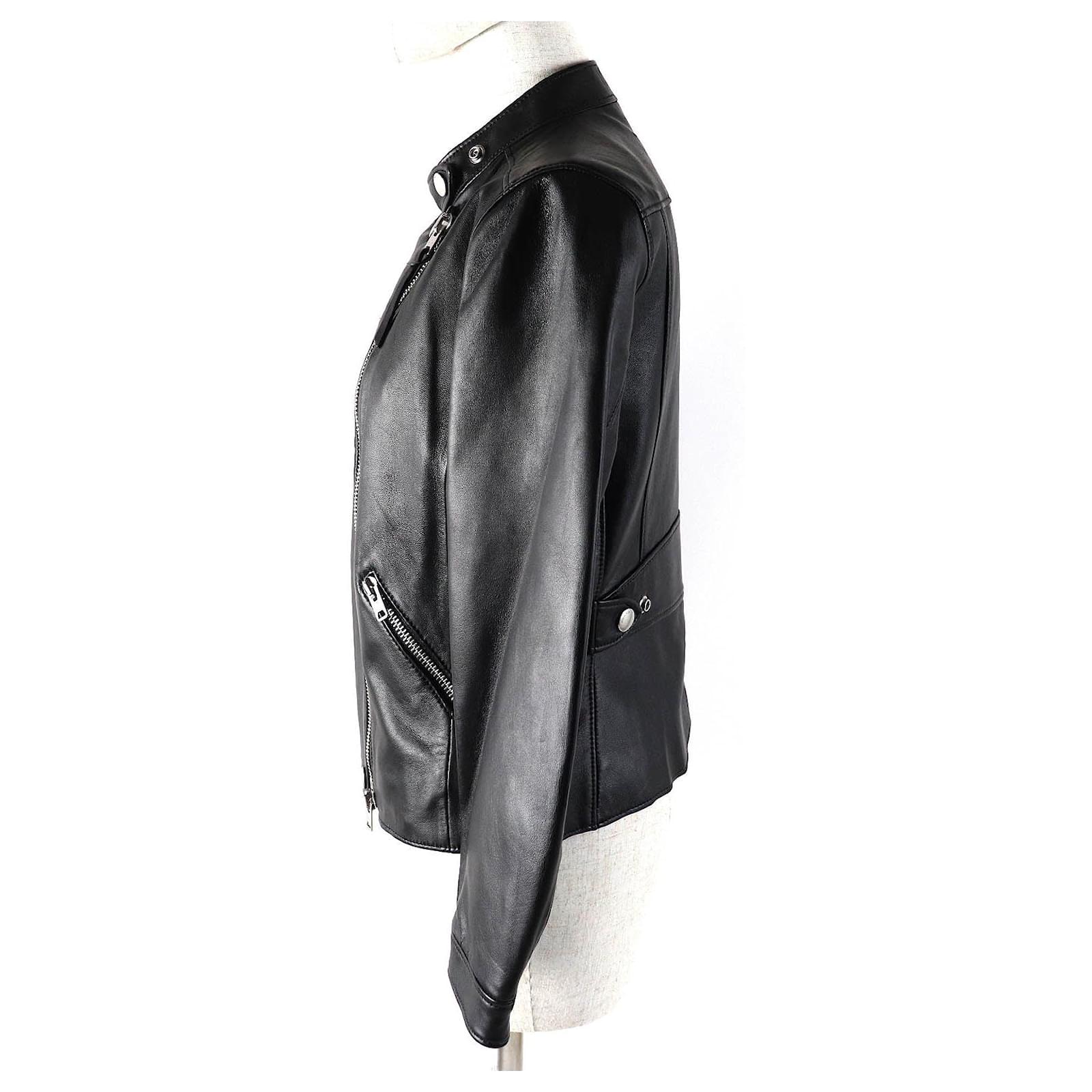 Coach Uptown Racer Jacket Sheep Leather Jacket Black Lambskin ref