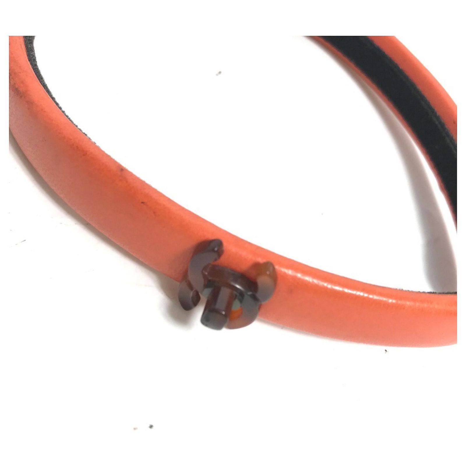 CHANEL Chanel Headband, CC Coco Mark, Hair Accessory, Leather Women\'s, Orange Chanel Orange Leather Headband ref.2478106 - Joli Closet main image 3