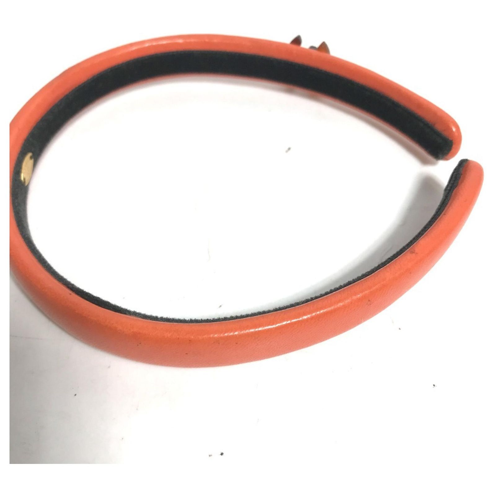 CHANEL Chanel Headband, CC Coco Mark, Hair Accessory, Leather Women\'s, Orange Chanel Orange Leather Headband ref.2478106 - Joli Closet main image 2