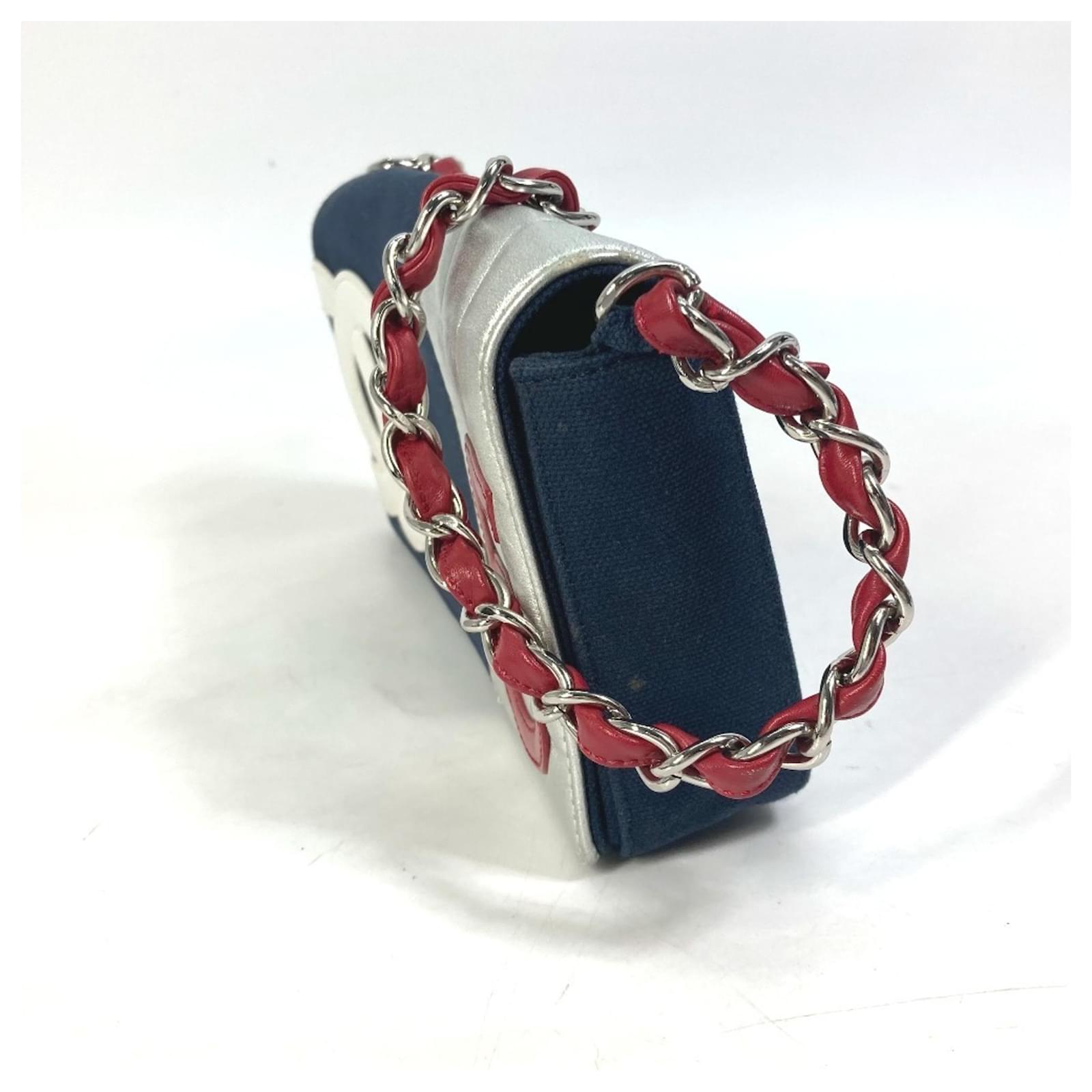Chanel Vintage No. 5 Chain Shoulder Bag Silvery Red Navy blue