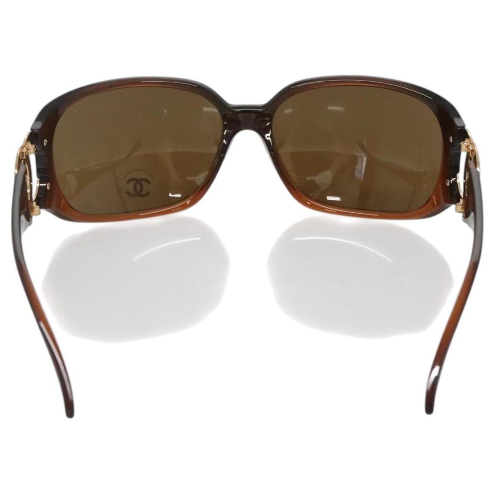 CHANEL Sunglasses plastic Brown CC Auth 159076 Authentic CHANEL CC Brown Tortoise Shell Sunglasses  main image 4