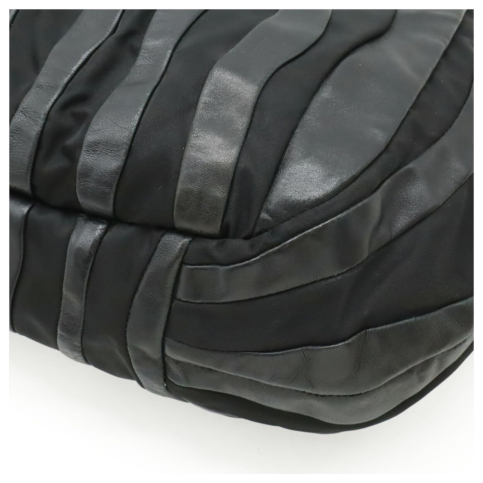 Prada Crimson Stripe Handbag Tote Bag Black Leather Nylon ref 
