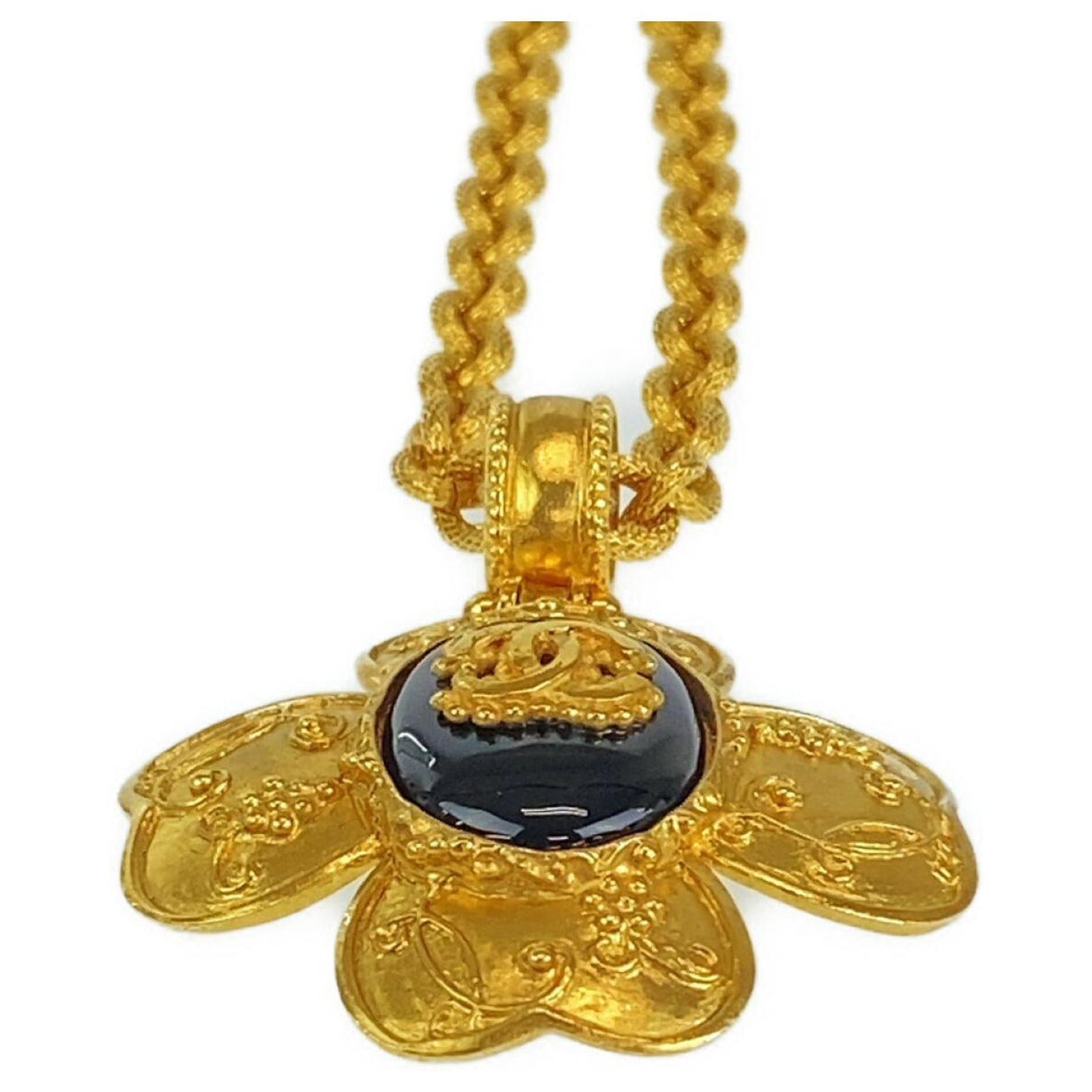 Chanel Chanel Gripoix Coco Mark Stone Gold-Plated Necklace Metal Necklace Timeless Chanel Coco Mark Gripoix Natural Stone Necklace  main image 3
