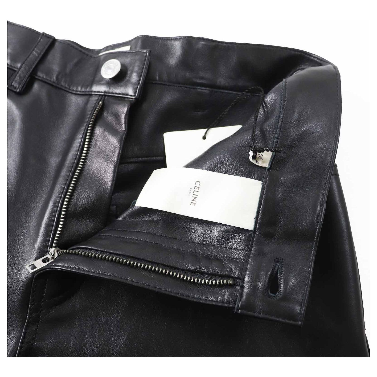 Pantalon En Cuir Céline Taille 40 - Noir, Coupe Wide-leg, Occasion Très Bon état