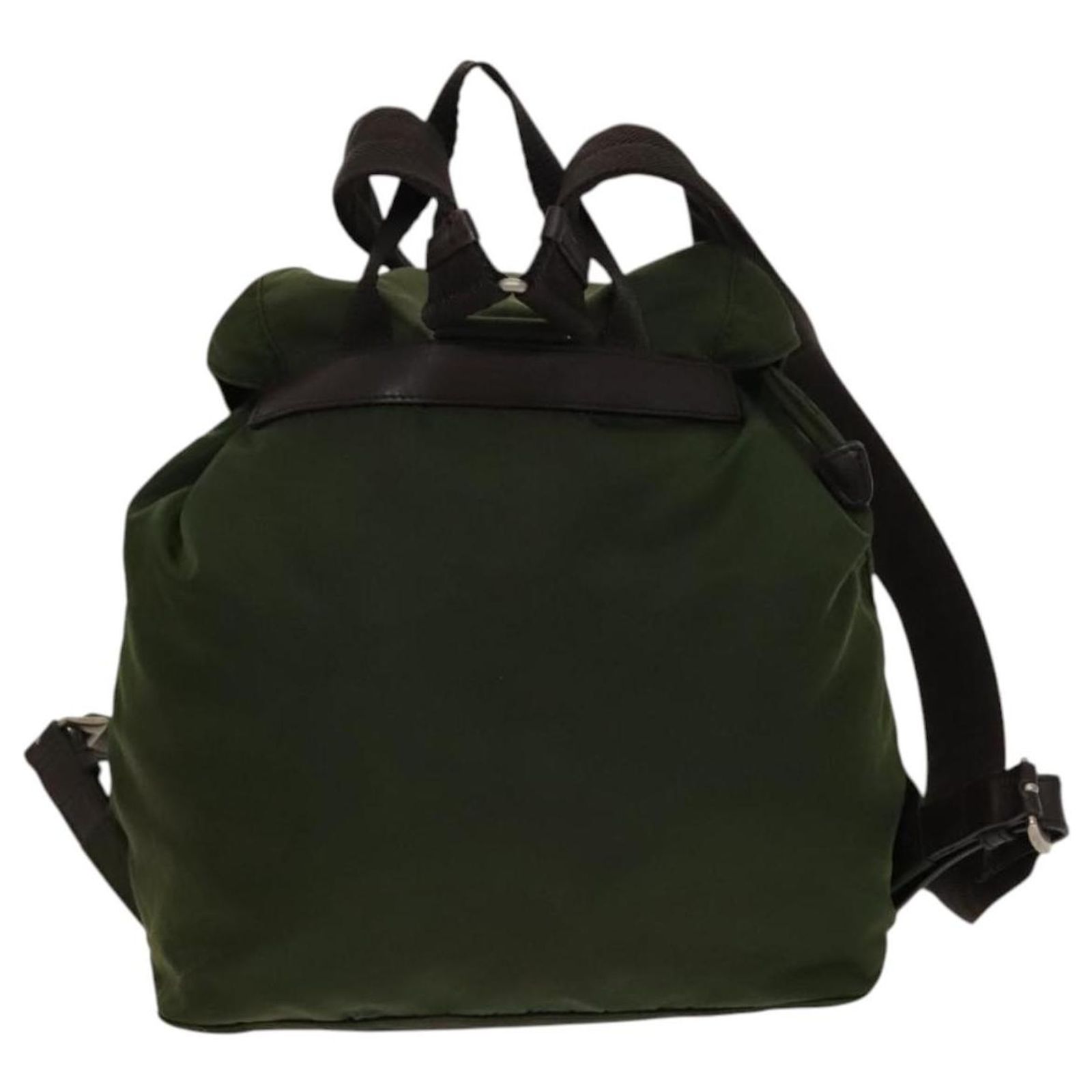 PRADA Backpack Nylon Khaki Silver Auth 164855 PRADA Backpack Nylon Khaki Silver Auth 164855 main image 4