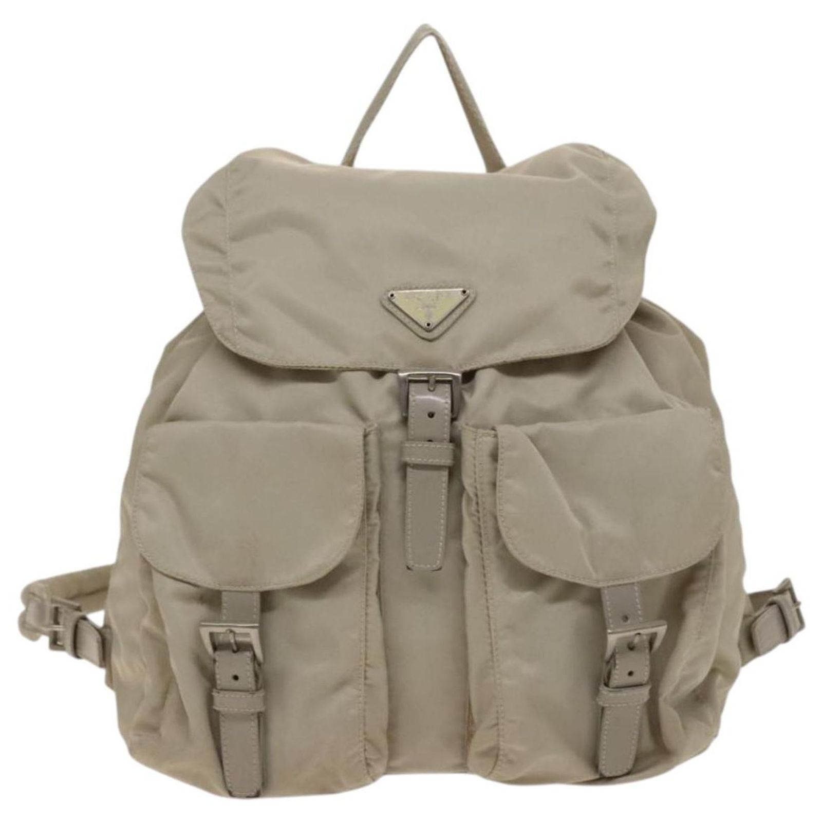 PRADA Backpack Nylon Ivory Silver Auth 138397 Silvery Cream 