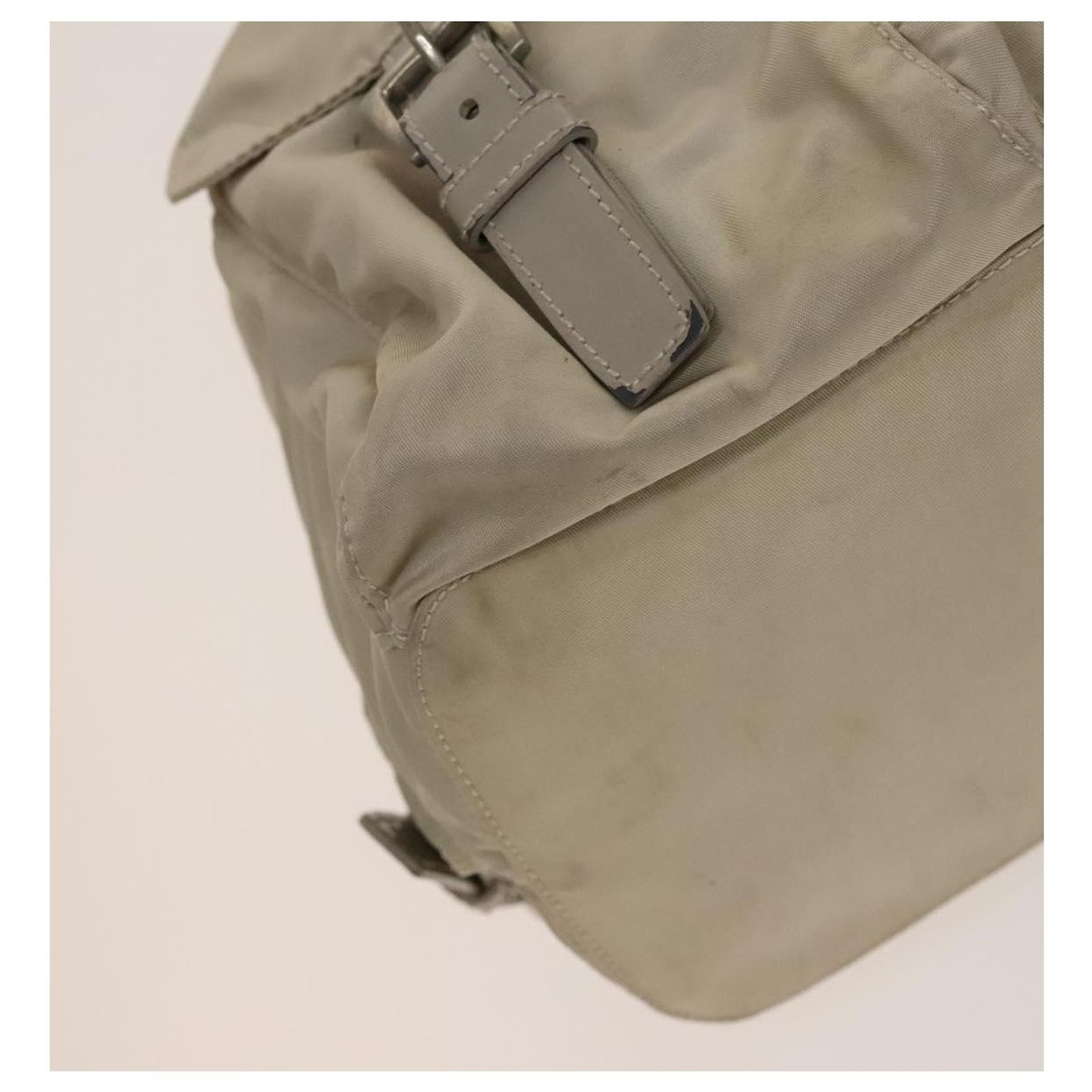 PRADA Backpack Nylon Ivory Silver Auth 138397 Silvery Cream 