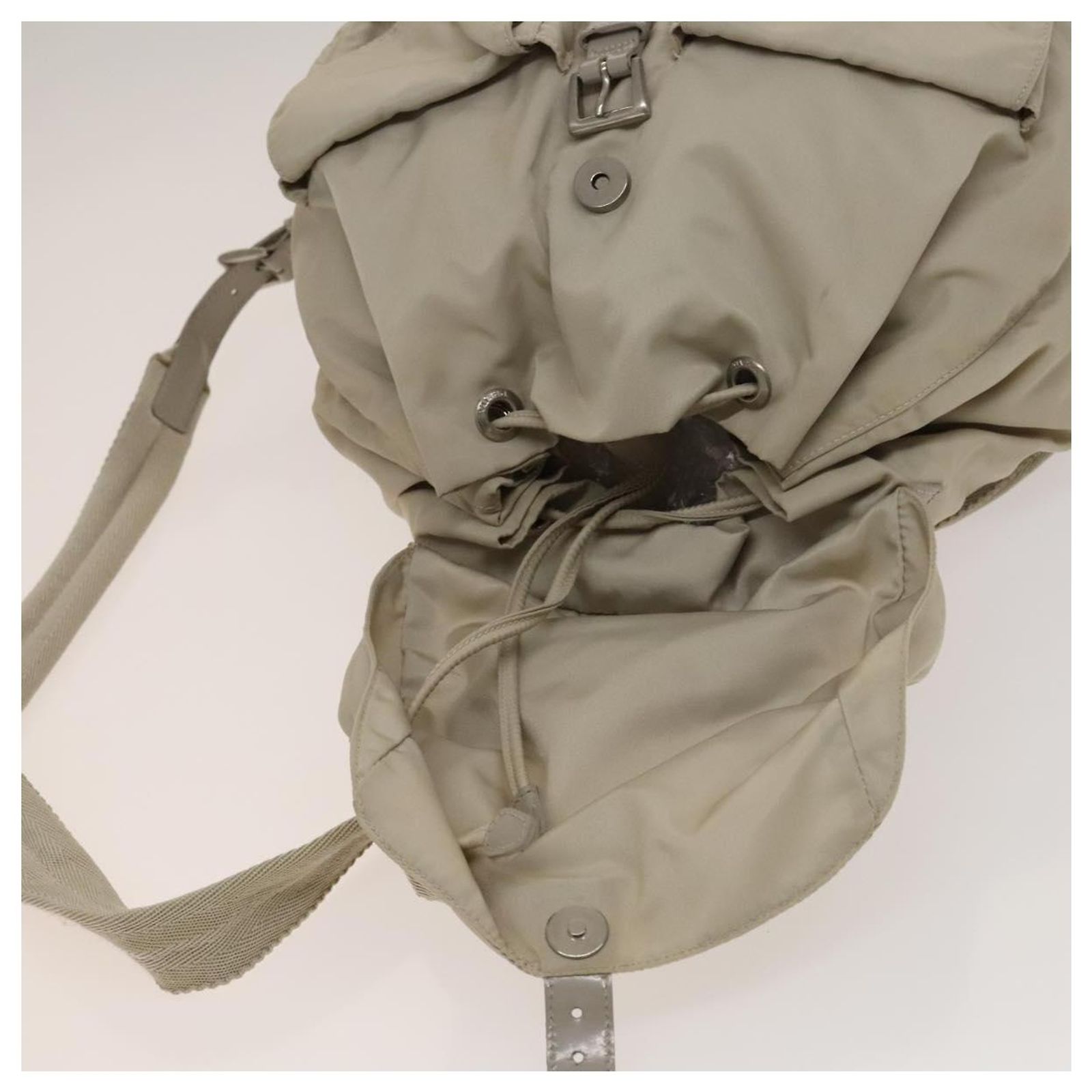 PRADA Backpack Nylon Ivory Silver Auth 138397 Silvery Cream  display picture 1
