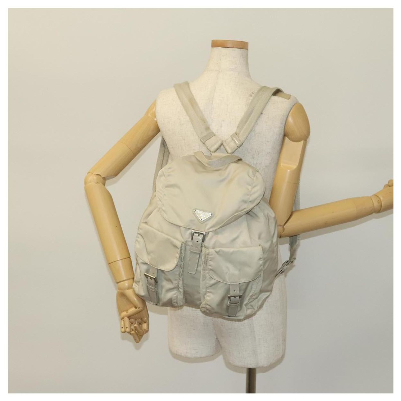 PRADA Backpack Nylon Ivory Silver Auth 138397 PRADA Backpack Nylon Ivory Silver Auth 138397 Silvery Cream  main image 2