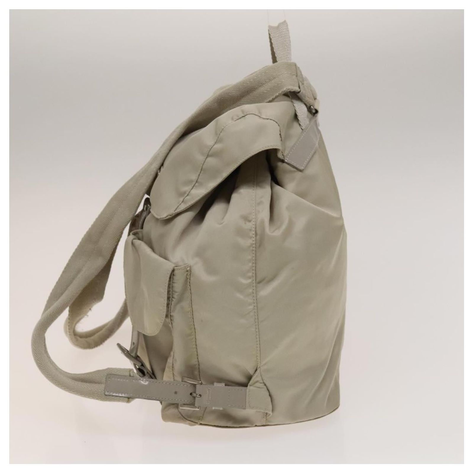 PRADA Backpack Nylon Ivory Silver Auth 138397 Silvery Cream  display picture 2