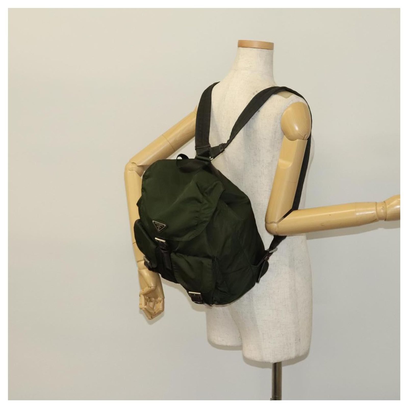 PRADA Backpack Nylon Green Silver Auth bs31871 PRADA Backpack Nylon Green Silver Auth bs31871 Silvery ref  main image 2