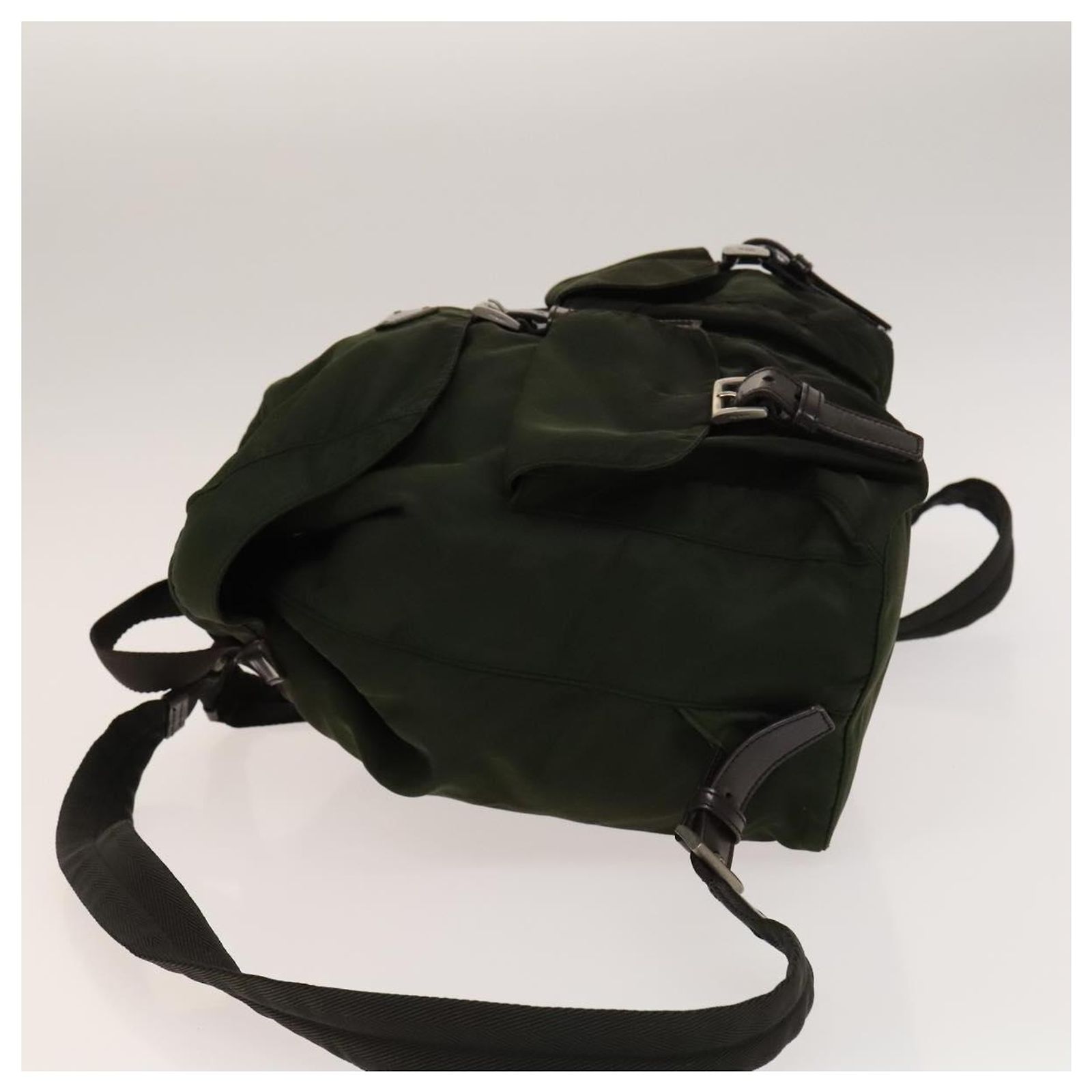 PRADA Backpack Nylon Green Silver Auth 136692 Silvery ref  display picture 3