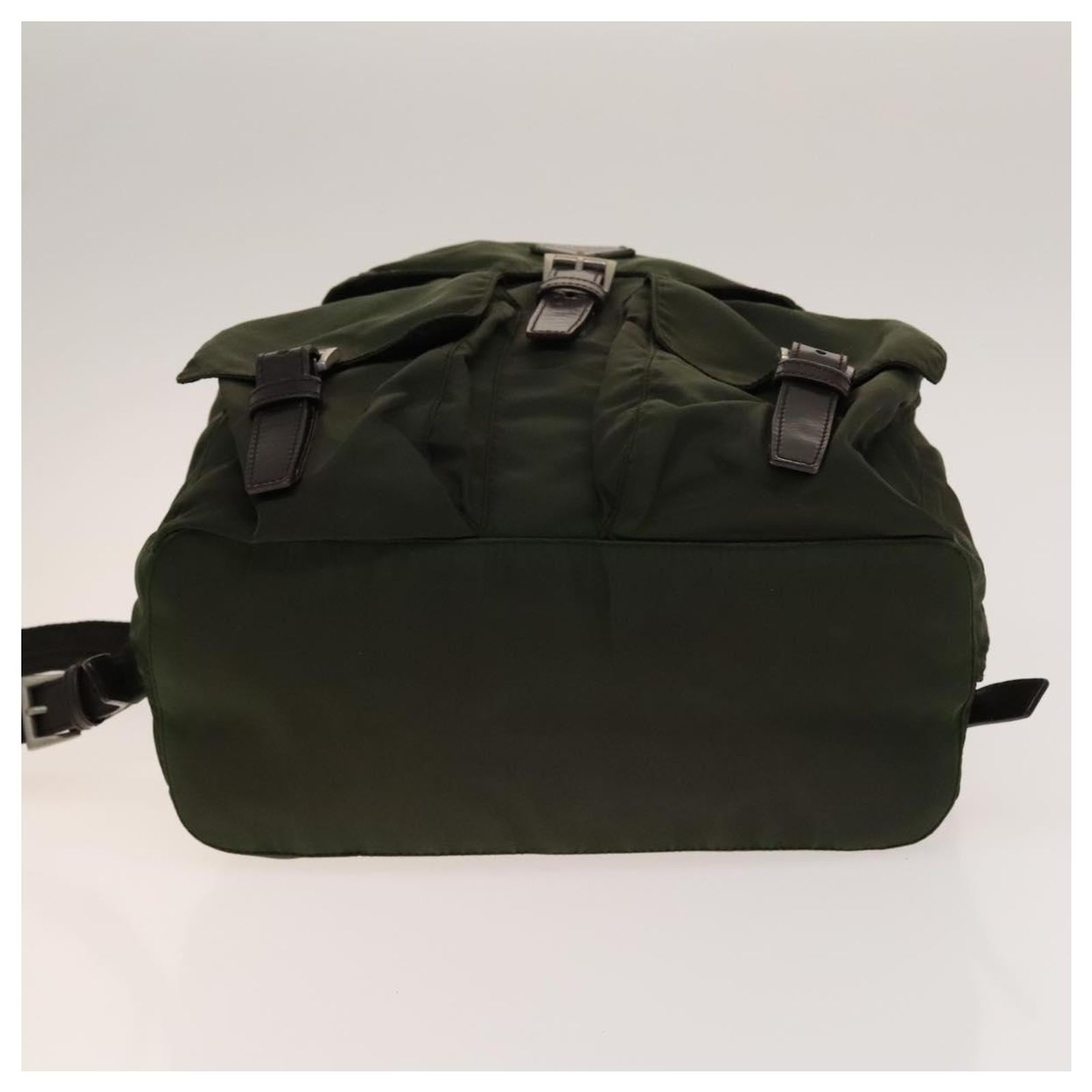 PRADA Backpack Nylon Green Silver Auth kk575 Authentic Prada Vintage Backpack in Army Green Canvas - Etsy main image 2