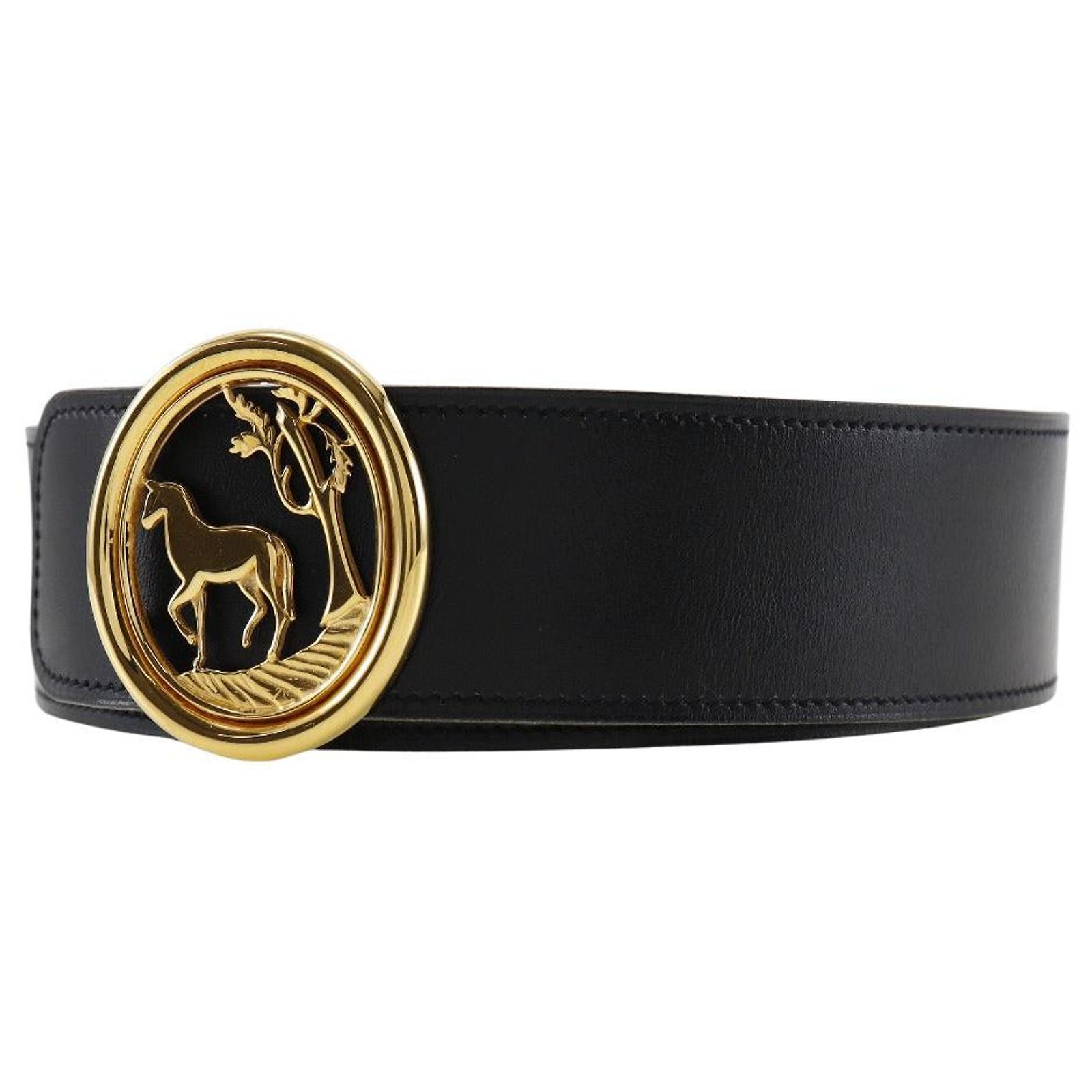 Hermès Hermes Horse Buckle Box Calf×Clemence Belt Brown  display picture 3