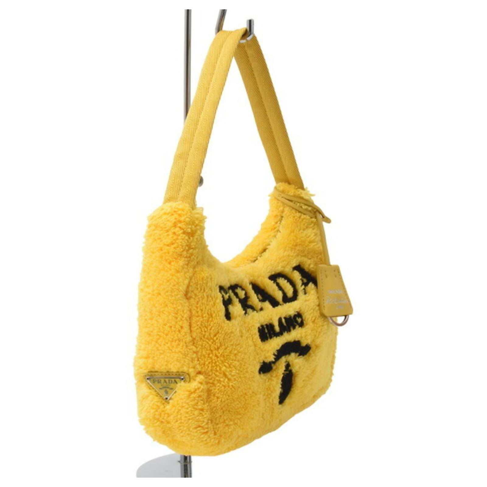 Prada Women's Terry Mini Re-Edition 2000 Handbag Yellow Faux fur