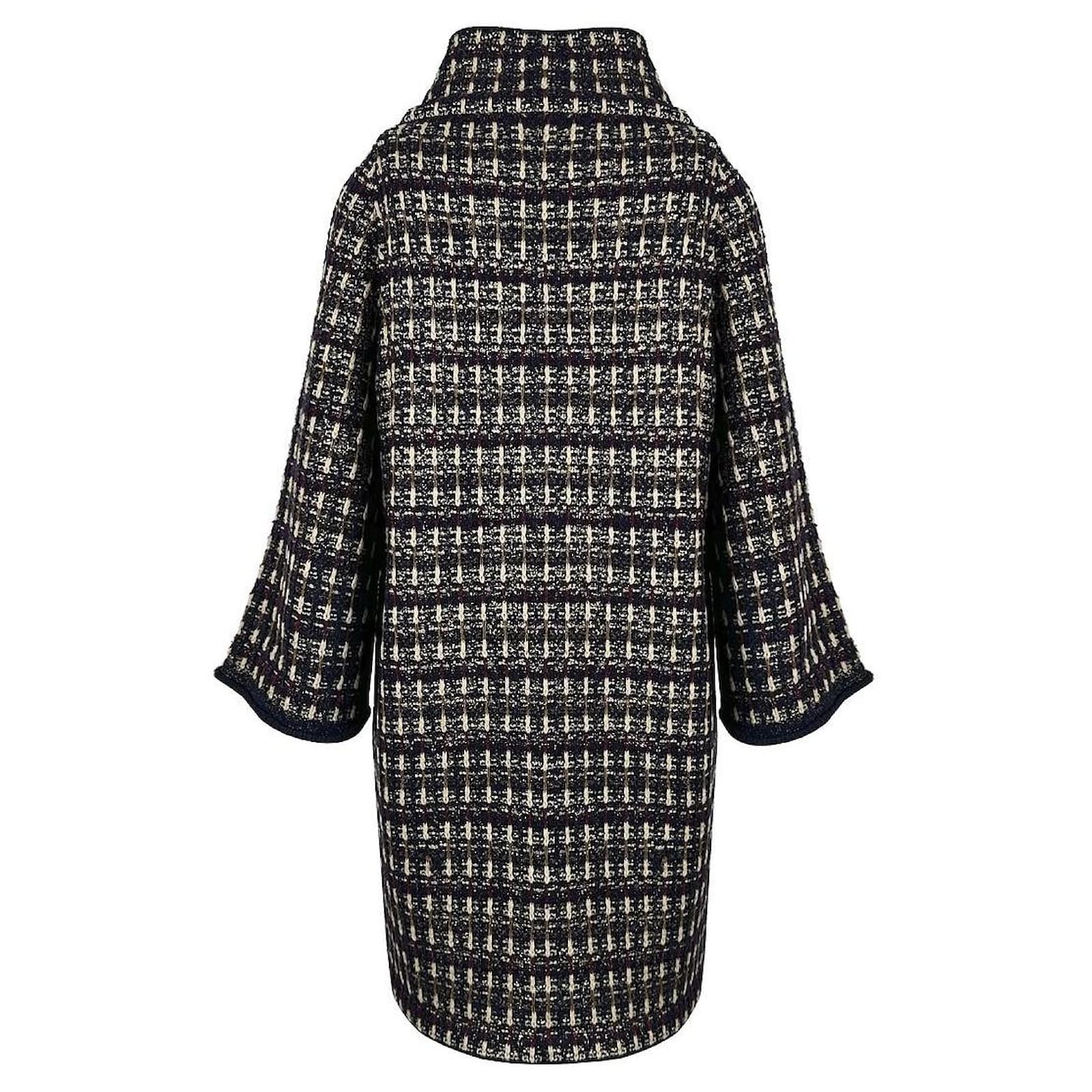 CHANEL ビンテージコート Chanel Vintage Black Trench Coat with Tweed and Chain-Link Trim